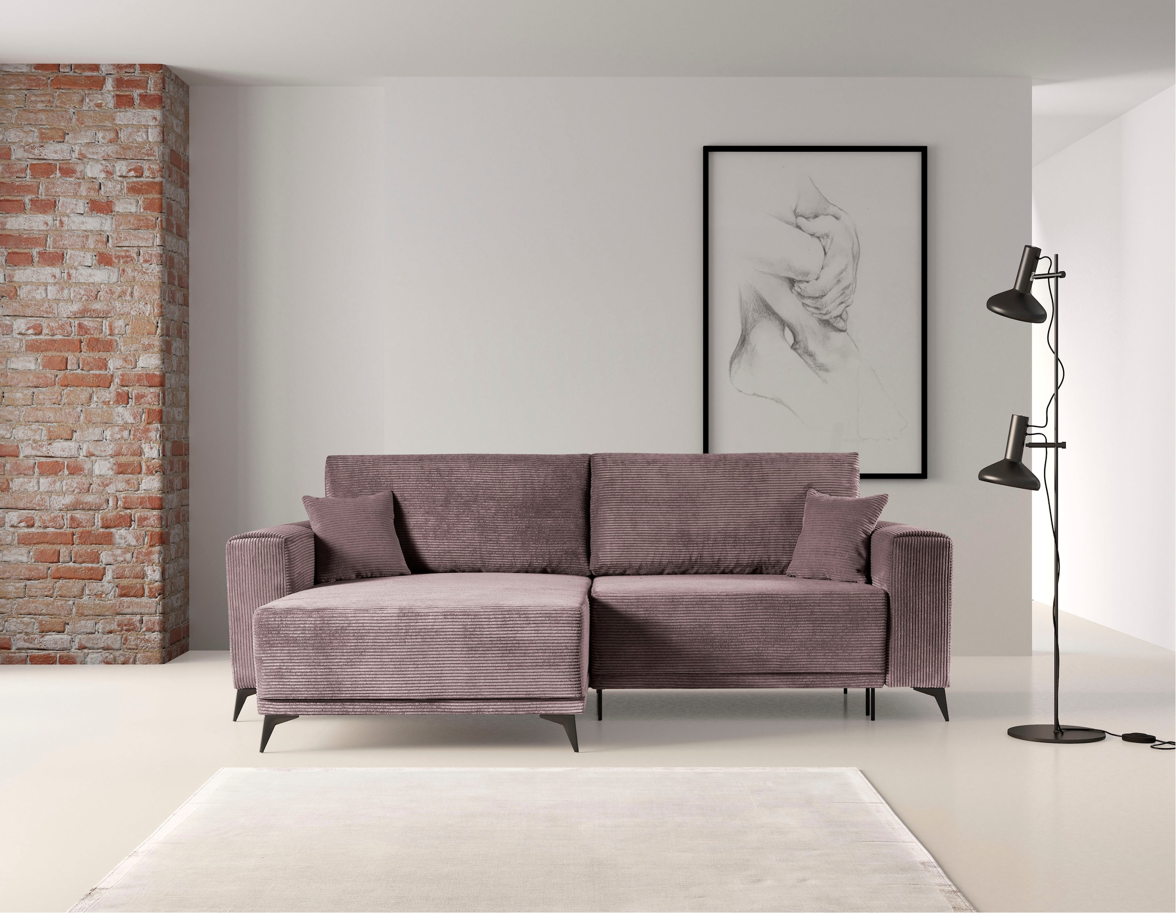 Ecksofa »Scandic L-Form«, Moderne Eckcouch in Cord, Sofa mit Schlaffunktion & Bettkasten