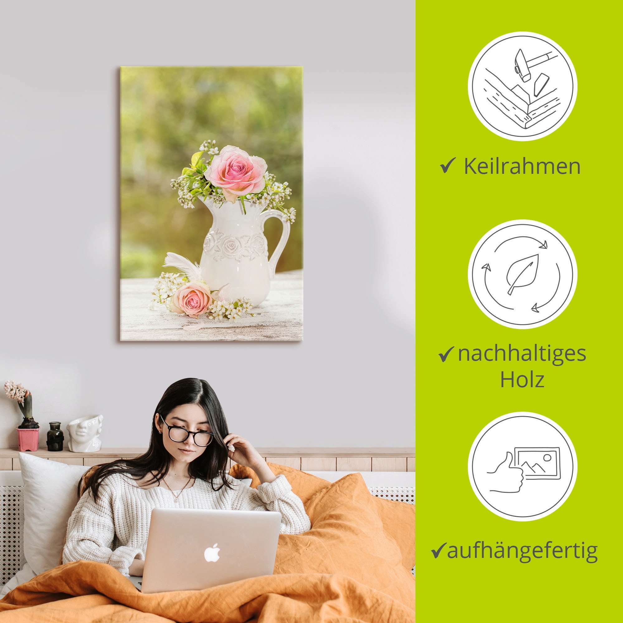Artland Wandbild »Vintage Rosen in Vase«, Blumen, (1 St.), als Alubild, Outdoorbild, Leinwandbild, Poster in verschied. Größen