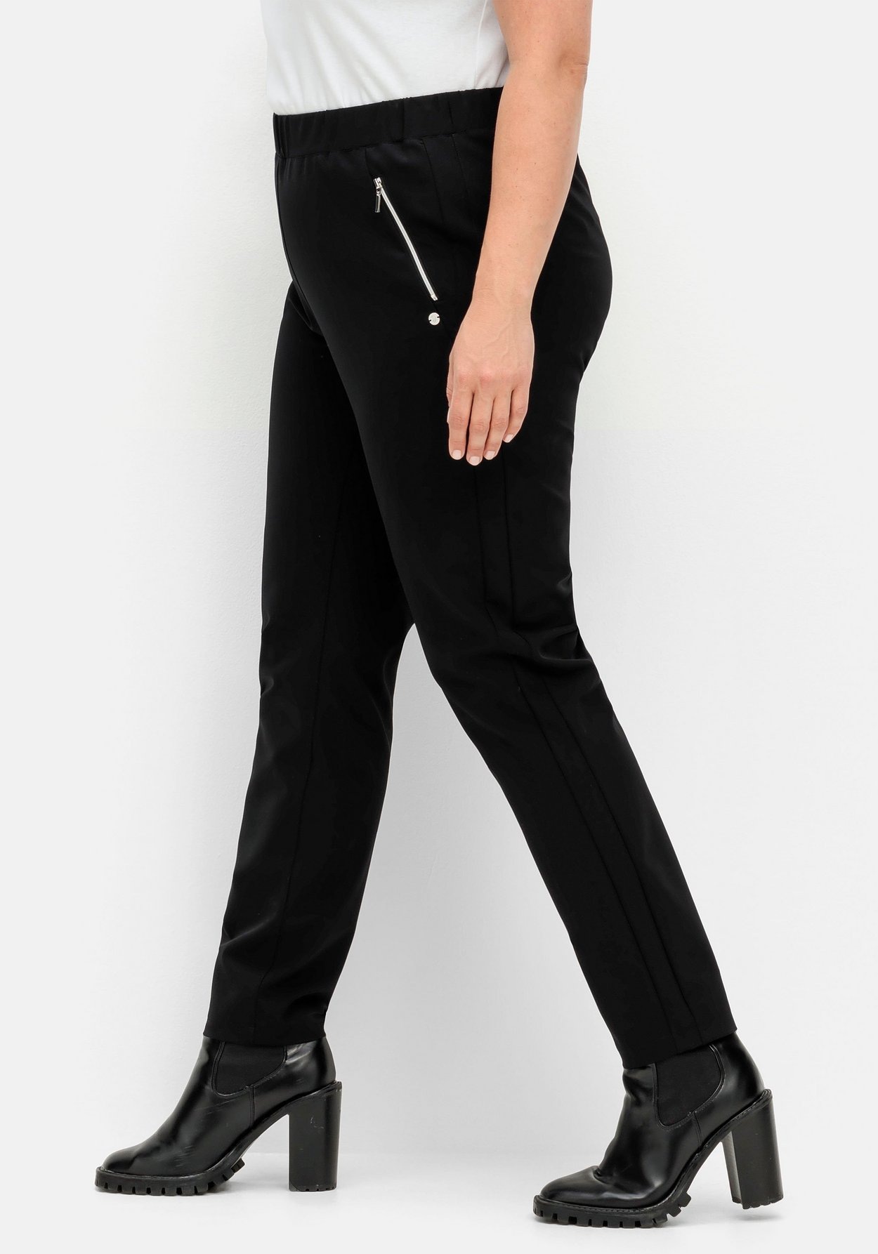 Sheego Stretch-Hose »Hose mit Schlupffbund und Zierreißverschlüssen«