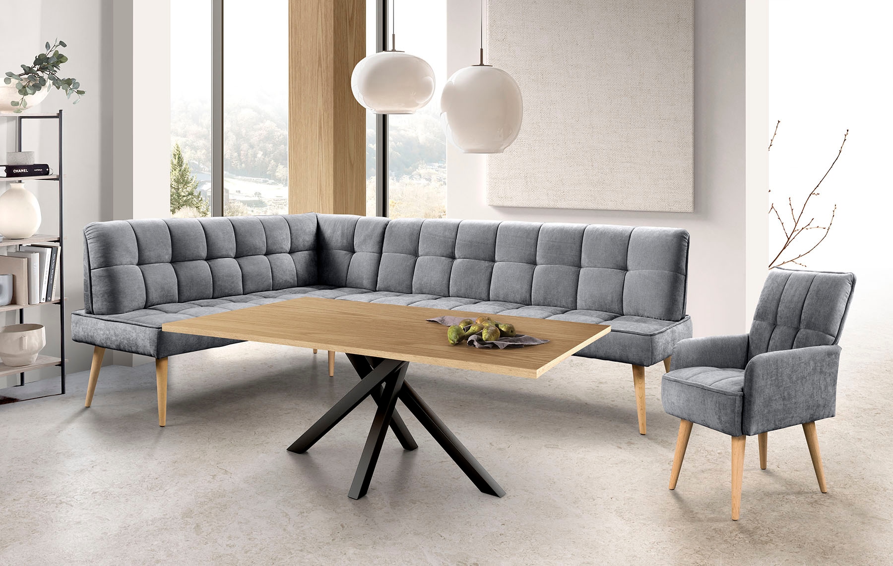 exxpo - sofa fashion Eckbank »Latte« moderne Sitz- und Rückensteppung, bequem und elegant, hoher Holzfuß