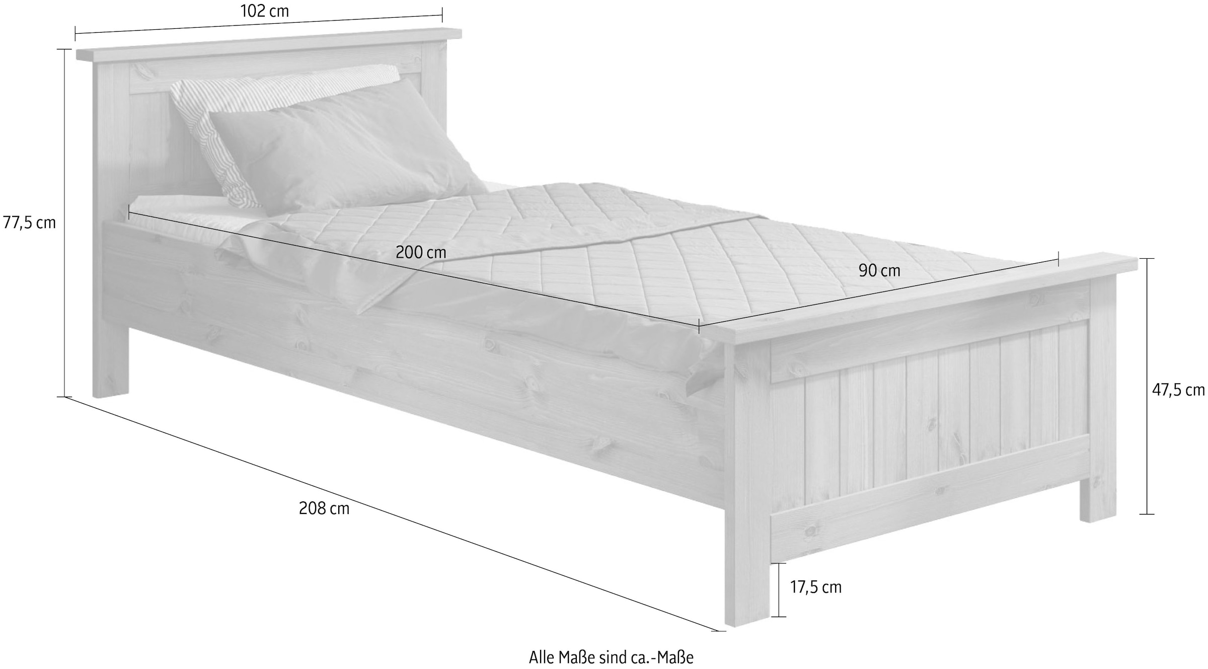 Home affaire Massivholzbett »Juventus, Bett, Massivholzbett, Holzbett, Bettrahmen«, (Breite/Belastbarkeit 140cm/180 KG), Breite 90 cm, aus massiver Kiefer, FSC®-zertifiziert