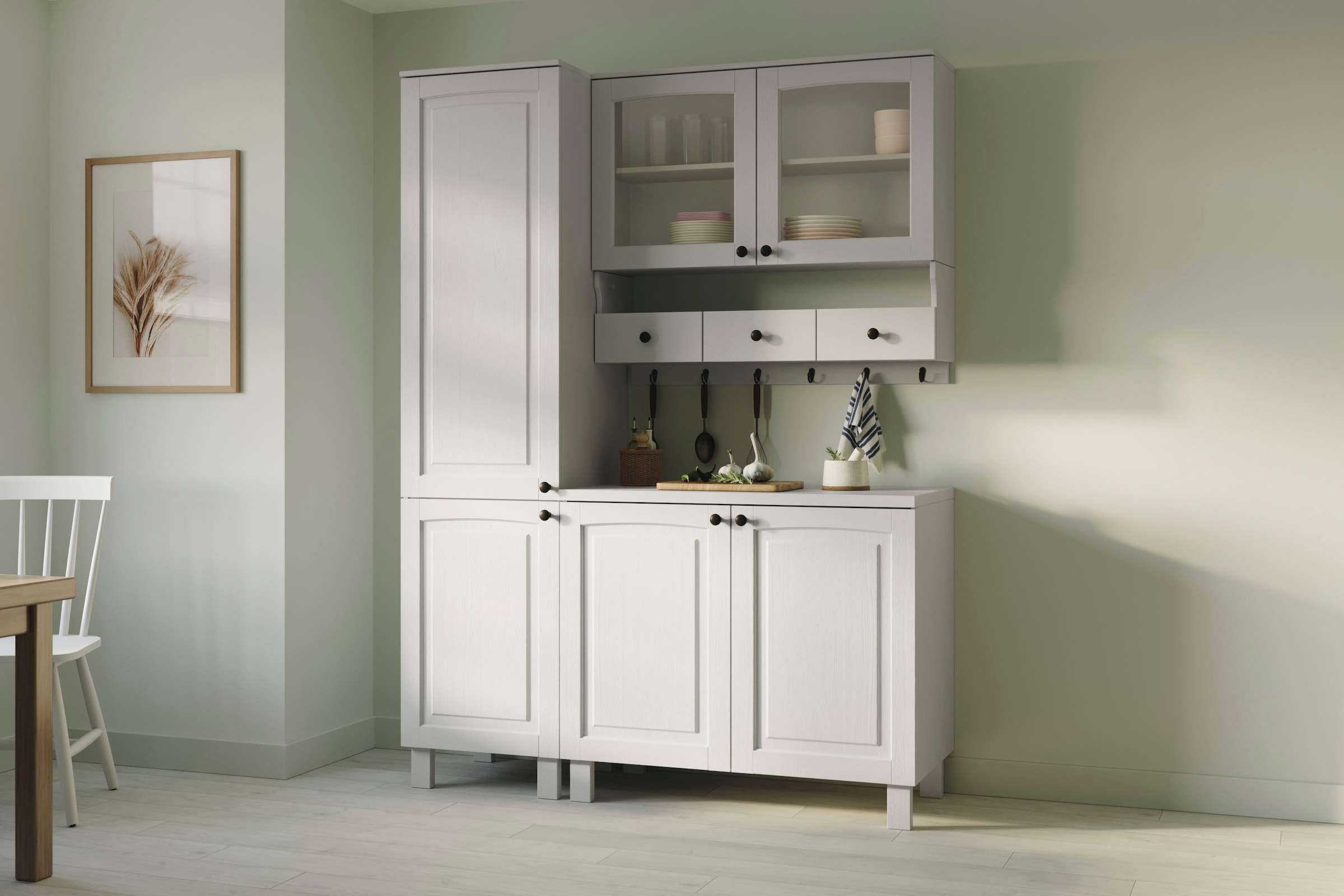 KOCHSTATION Pantryküche »KS-Osby«, Kiefer massiv, Breite 147 cm, ohne E-Geräte