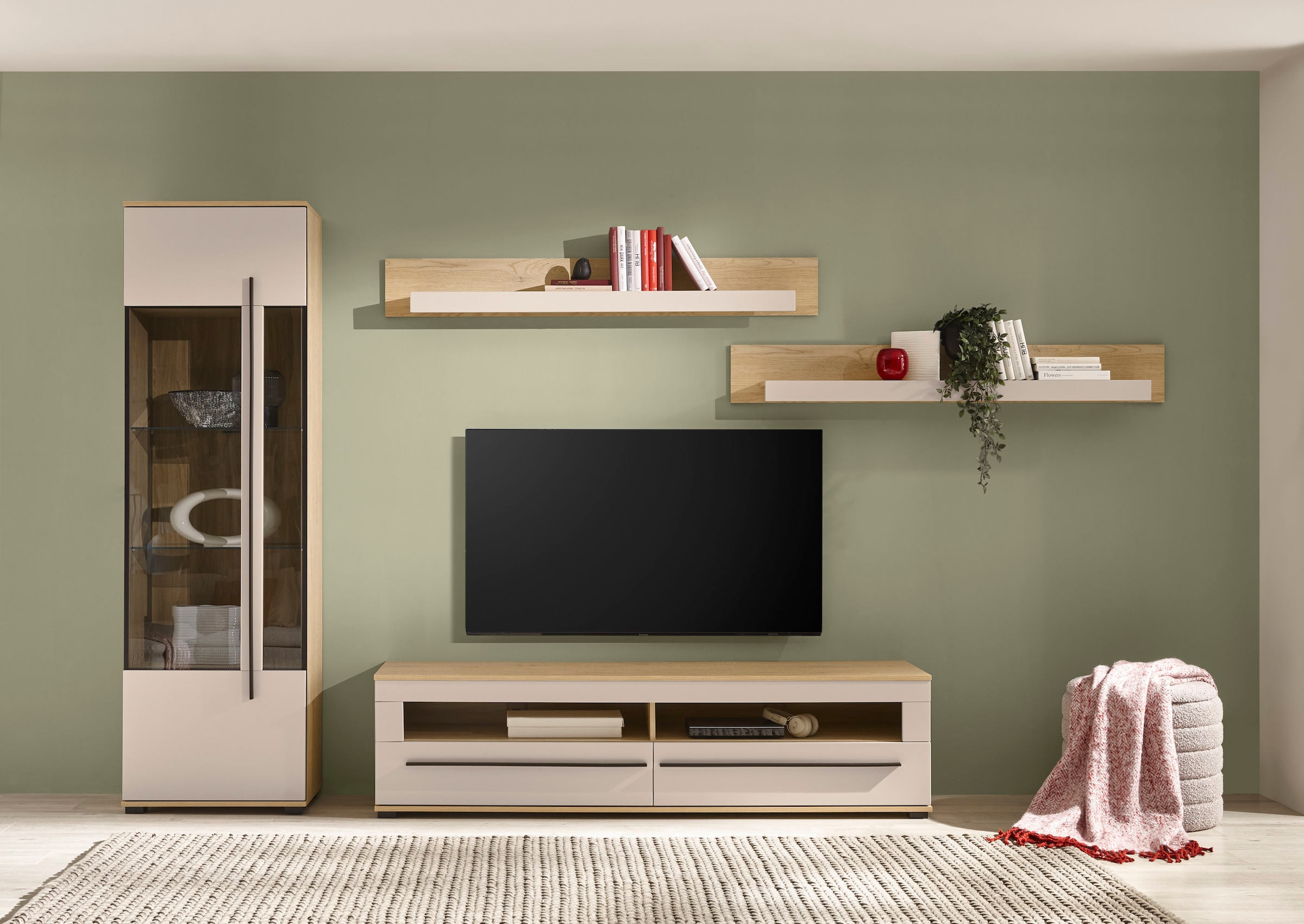 Home affaire Wohnwand »Cantara, Anbauwand, Wohnzimmer-Set, in Eiche Evoke, Weiß oder Kaschmir« Set, 