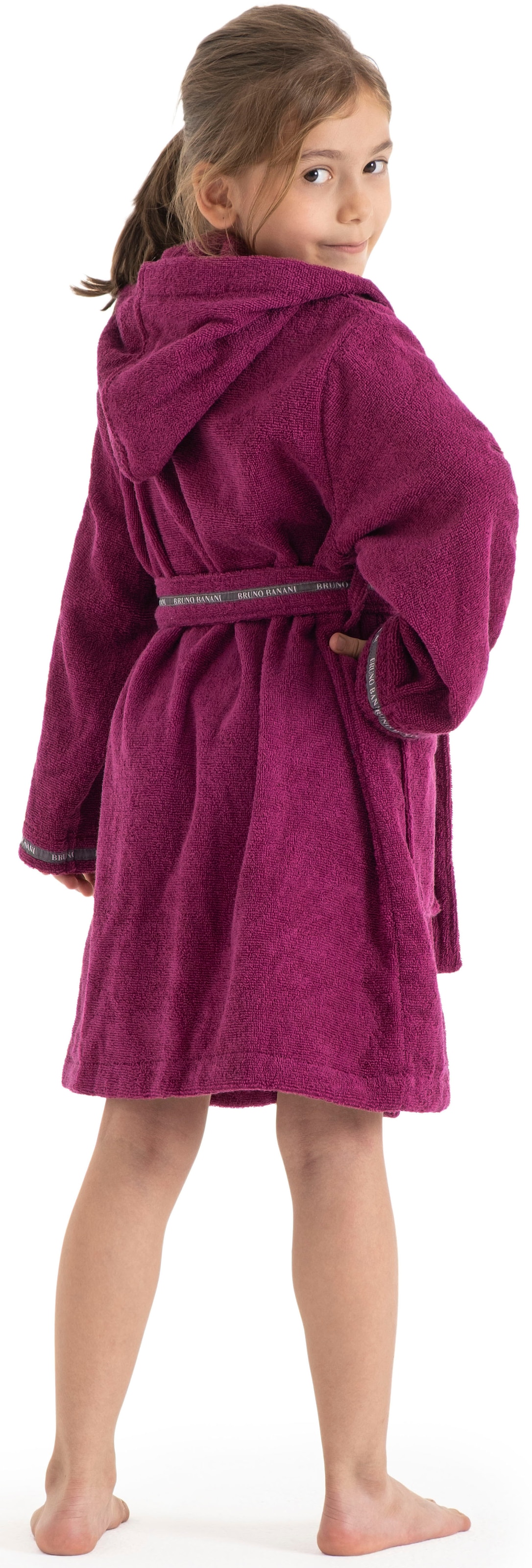 Bruno Banani Kinderbademantel »Danny, Ideal für Zuhause, Schwimmbad oder im Urlaub«, (1 St.), mit Logostreifen, aus 100% Baumwolle