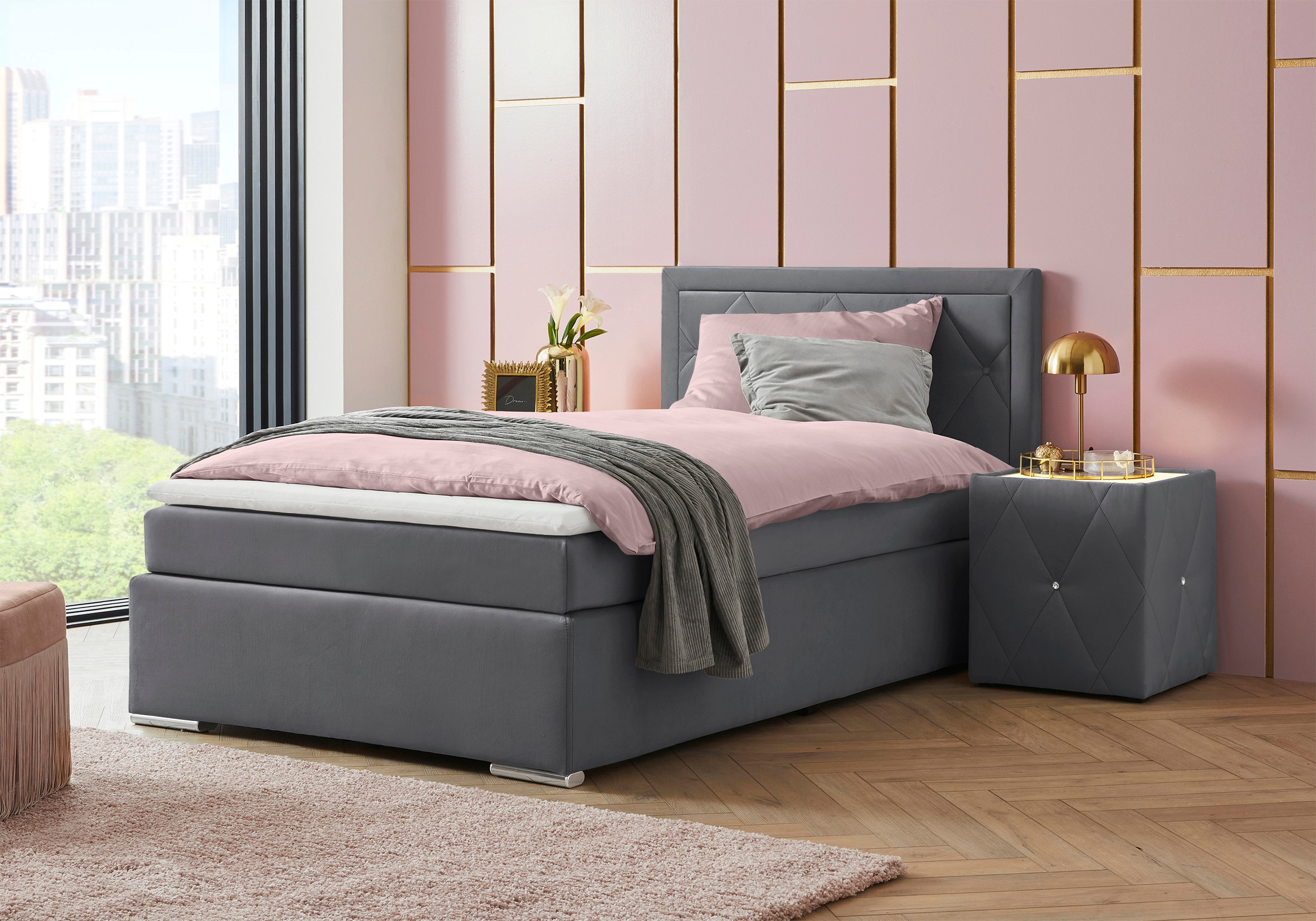 Leonique Boxbett »Alfie, Bestseller, wahlweise mit Bettkasten«, mit Knopfheftung im Kopfteil, H2, H3 und H4 wählbar