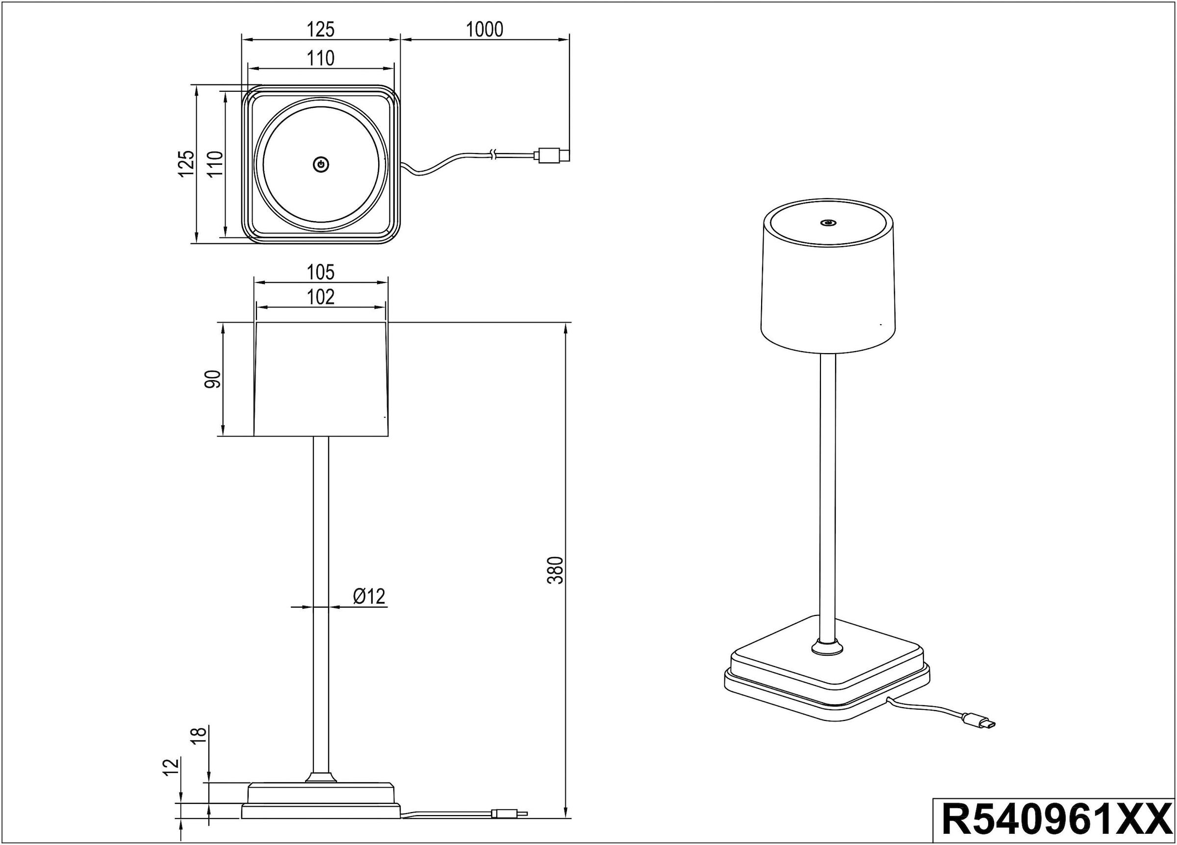 TRIO Leuchten LED Außen-Akku-Tischleuchte »Fernandez«, USB Ladestation, dimmbar, Lichtfarbe einstellbar