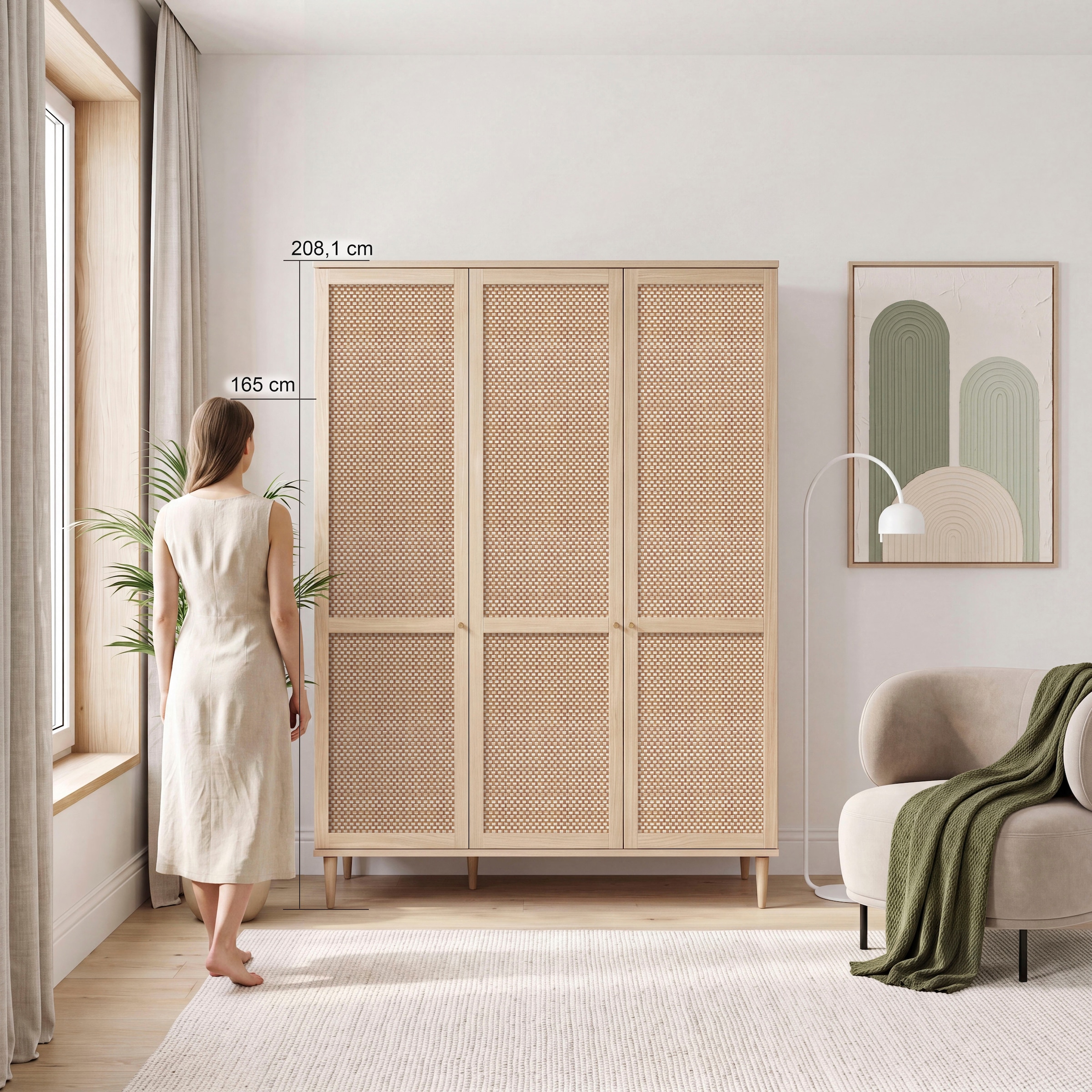 OTTO home Kleiderschrank »ELLIAN mit natürlicher Geflechtoptik und warmem Holzdekor« Holzfüße, Metallgriffe, Made in EU, viel Stauraum, FSC® zertifiziert