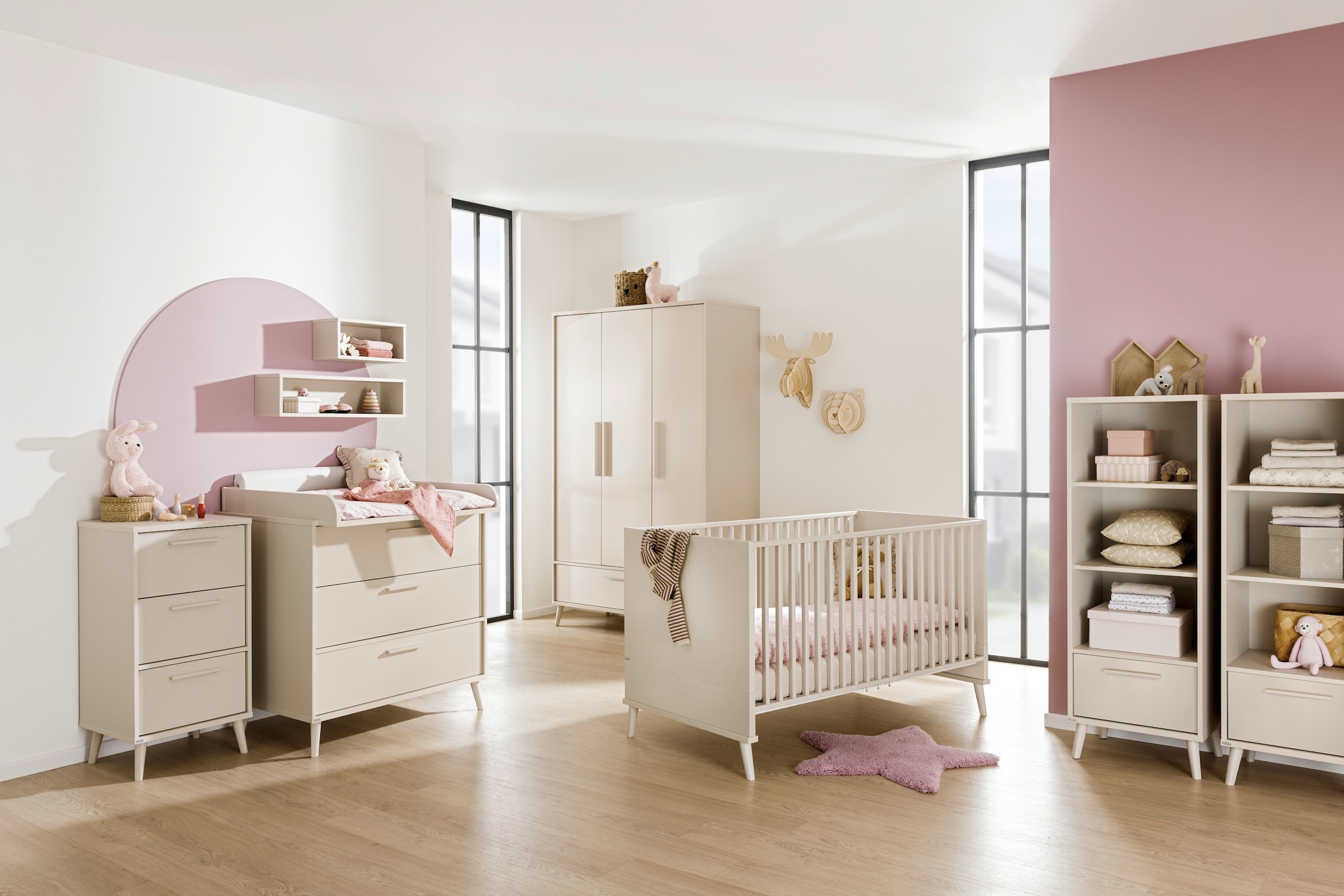 PAIDI Babybett »EEFJE 70x140cm in Beige, umbaubares Kinderbett mit Massivholz« Gitterbett 4-fach höhenverstellbar, entnehmbare Sprossen, Juniorbett