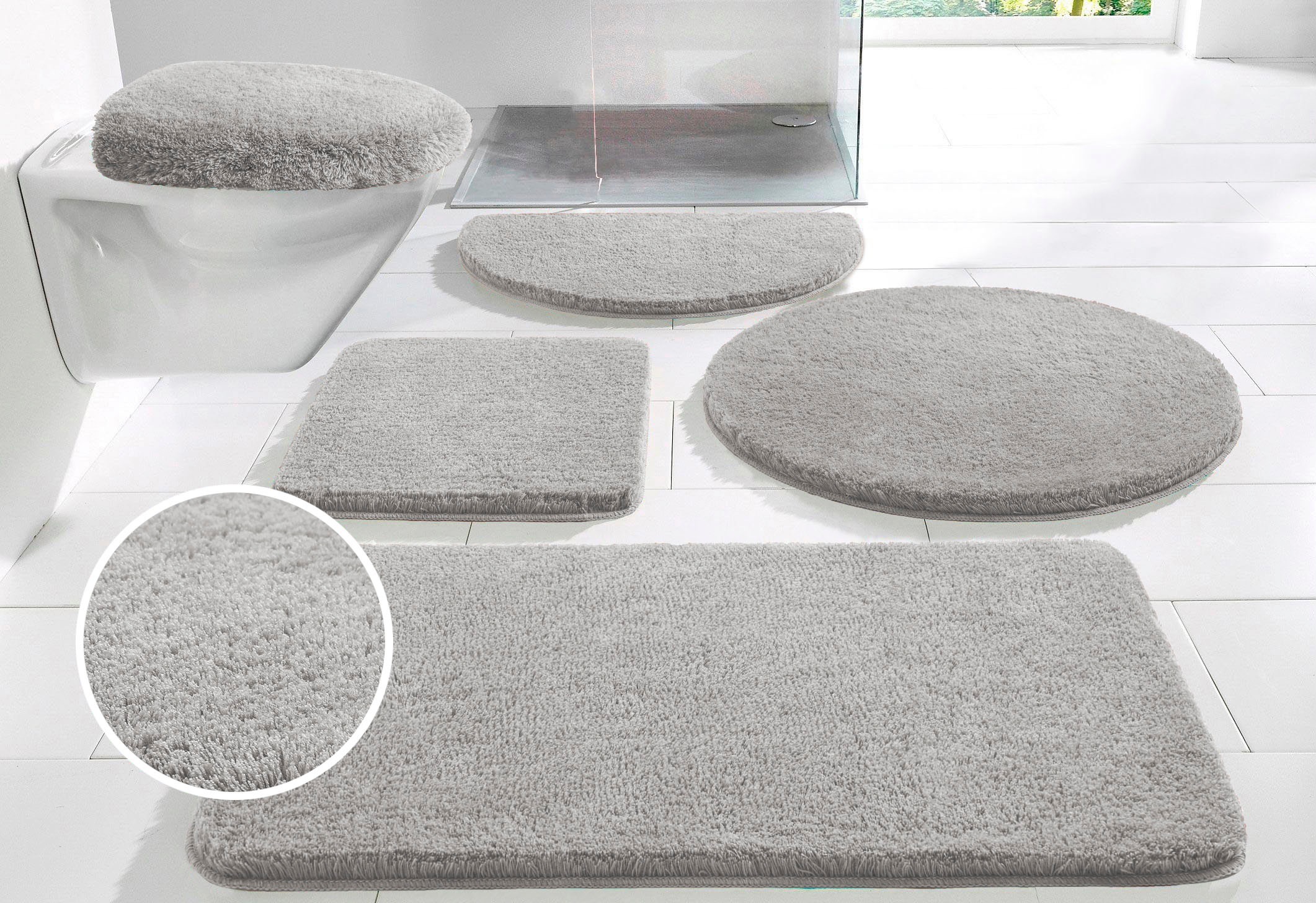 OTTO home Badematte "Merida, Badvorleger, Badezimmer Teppich" Höhe 32 mm rutschhemmend beschichtet fußbodenheizungsgeeignet  schnell trocknend  strapazierfähig Badteppich, Uni Farben, rechteckig, rund & als 2-tlg. Set erhältlich