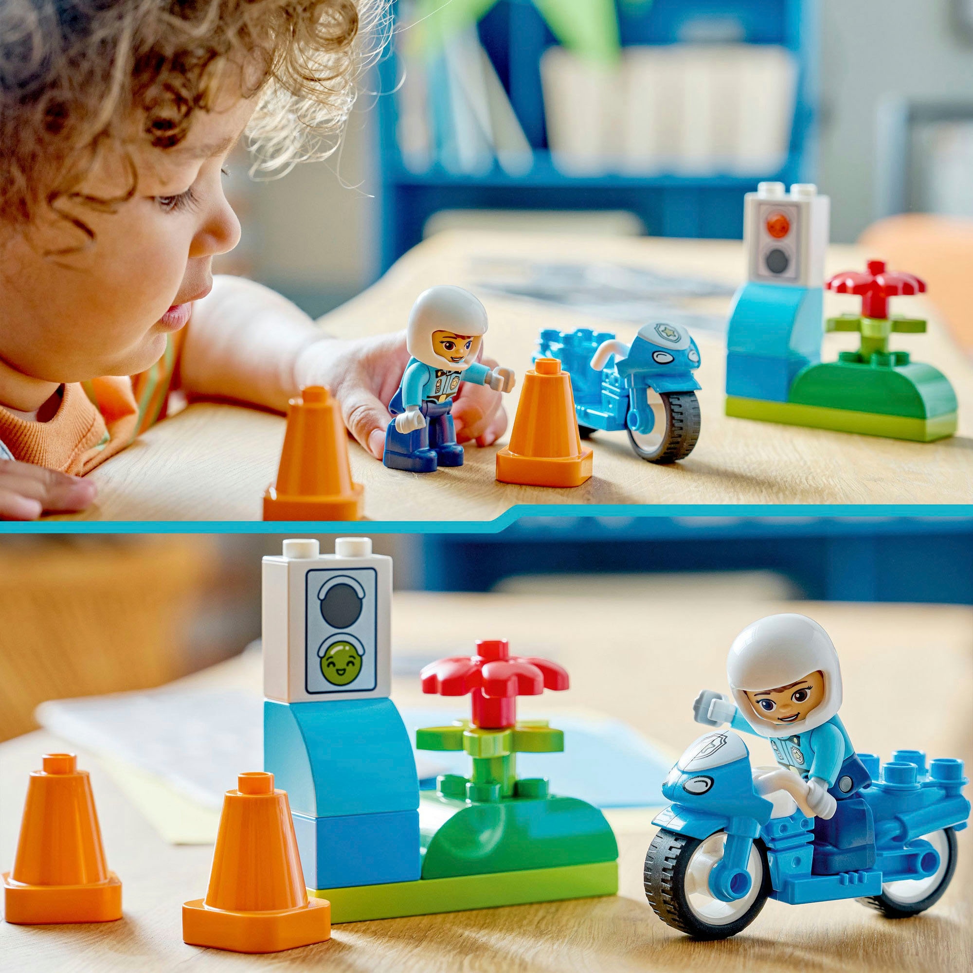 LEGO® Konstruktionsspielsteine »Blaues Polizeimotorrad (10471), LEGO DUPLO Town«