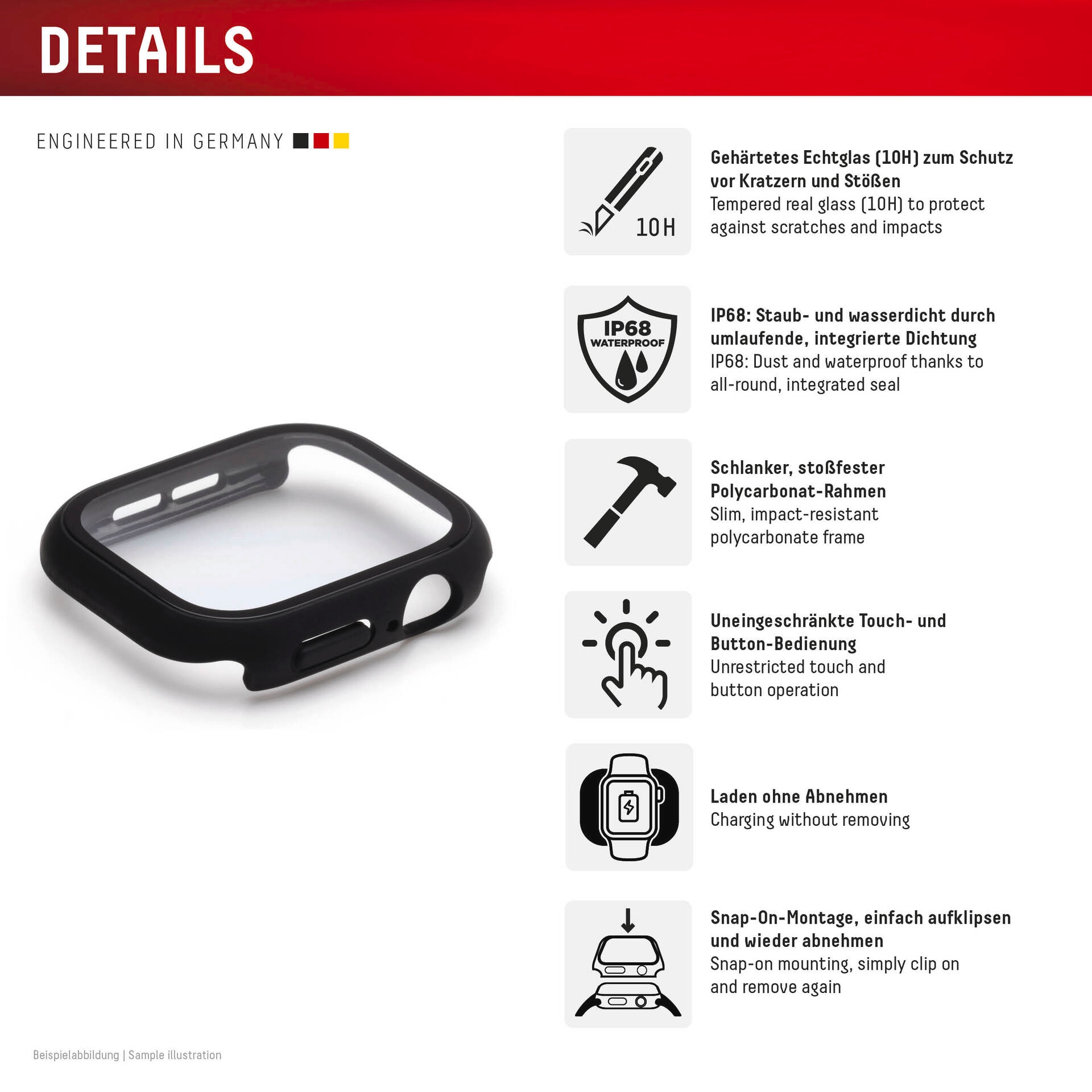 Displex Displayschutzglas »Smartwatch Glass All-In-One Protector Full Body«, für Apple Watch Series 7 41 mm-Apple Watch Series 8 41 mm-Apple Watch Series 9 41 mm, Displayschutzfolie, Schutzfolie, Bildschirmschutz, kratz- & stoßfest