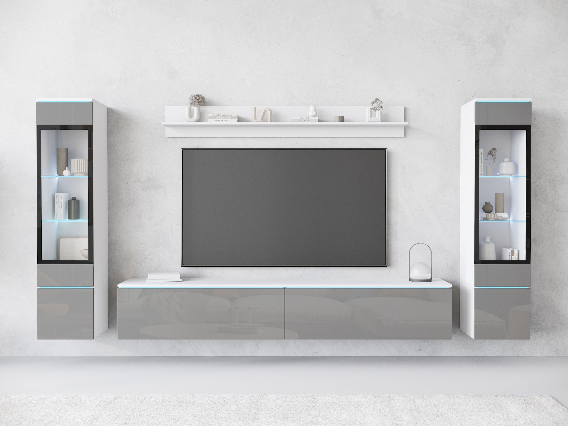 INOSIGN Wohnwand »VERA II, Vitrinen Türanschlag wechselbar«, (Komplett-Set, 4 St.), Mediawand 260 cm, Vitrine mit Verglasung, stehend und hängend