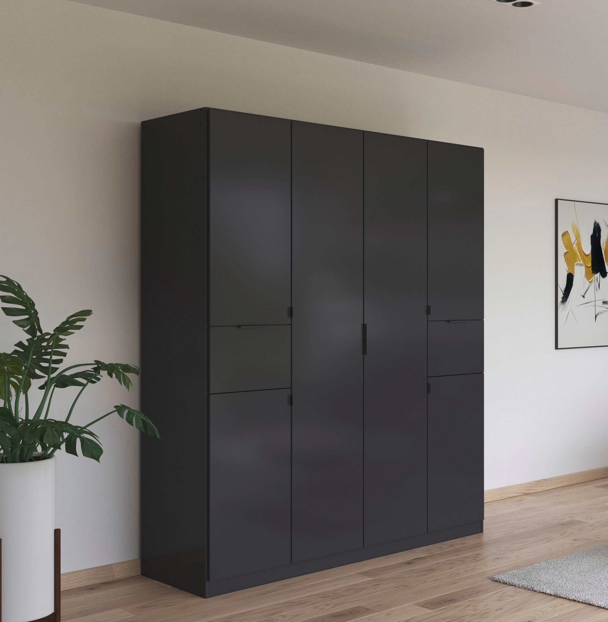 rauch Drehtürenschrank "Kleiderschrank Schrank Garderobe Wäscheschrank TICAO" Schubladen in der Höhe variabel positionierbar, mit 2 geräumigen Schubladen, viel Stauraum MADE IN GERMANY