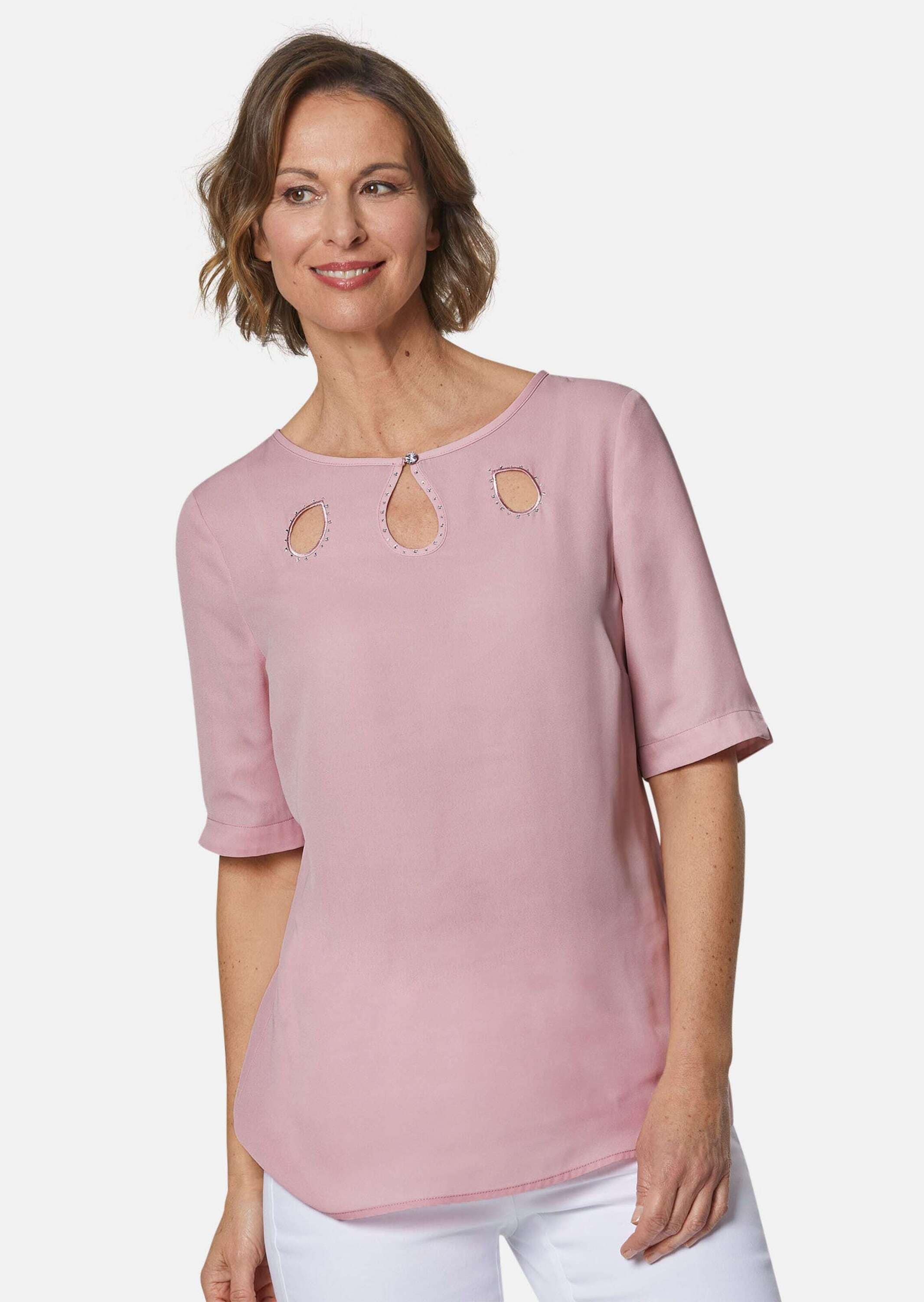 GOLDNER Kurzarmbluse »Kurzgröße Feminine Bluse mit Ausschnittlösung« Ohne
