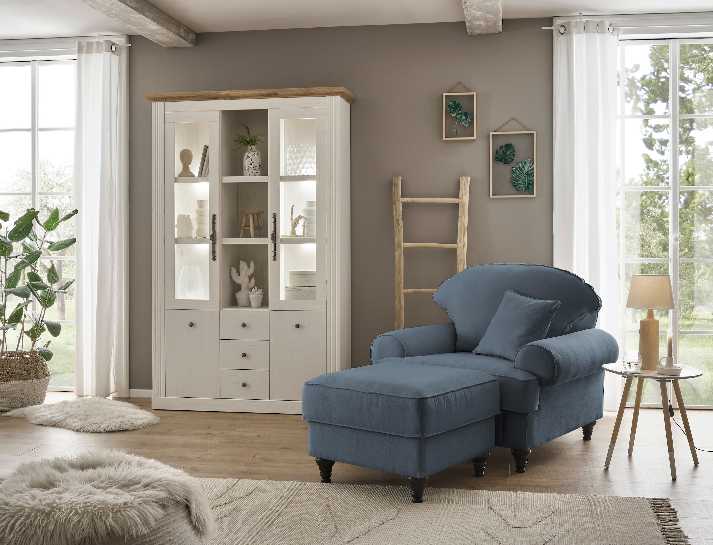 Home affaire Sessel »WESTMINSTER«, (Set, 2 St., 1Sessel, 1 Hocker), mit Federkern-Polsterung