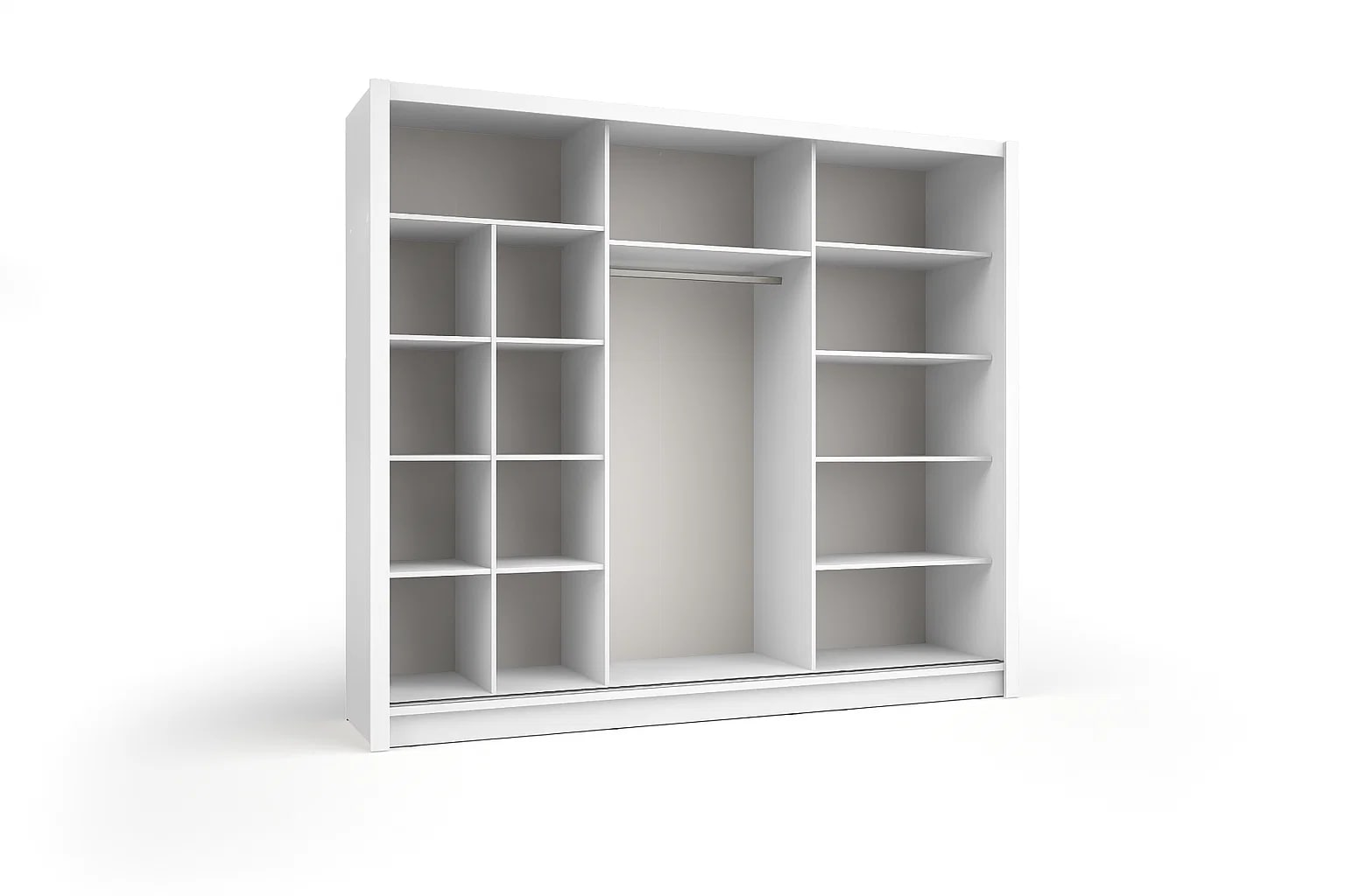 Home affaire Kleiderschrank »BELAVIEN Schwebetürenschrank mit 15 Fächer, Kleiderstange und Spiegel« Garderobe mit 3 Schwebetüren und Spiegel, Maße B/T/H: 247,8/61,6/215