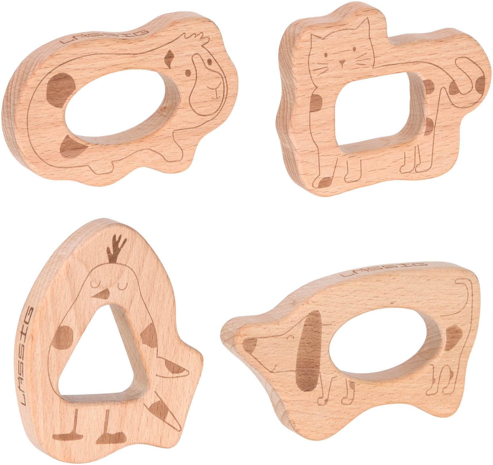 Lässig Greifling »Teether Wood Set Little Mateys«, (Set, 4 tlg.), FSC® - schützt Wald - weltweit