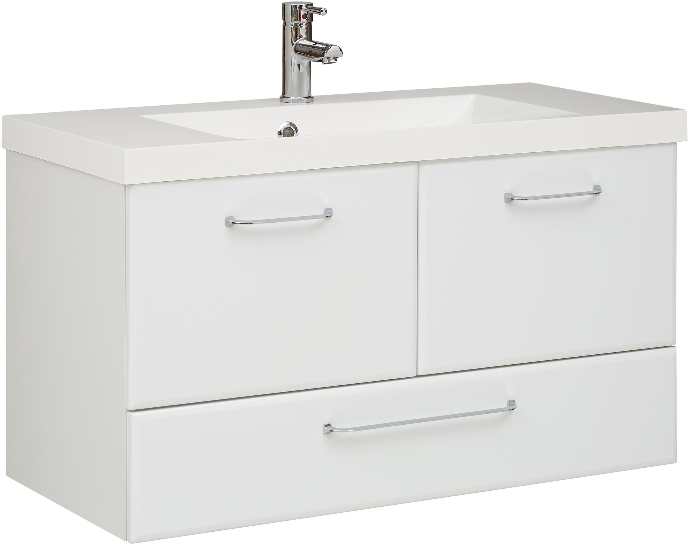 Saphir Badmöbel-Set »Quickset 341 3-teilig, Mineralmarmor-Waschtisch und LED-Spiegelschrank« Set, 3 Stk. tlg.