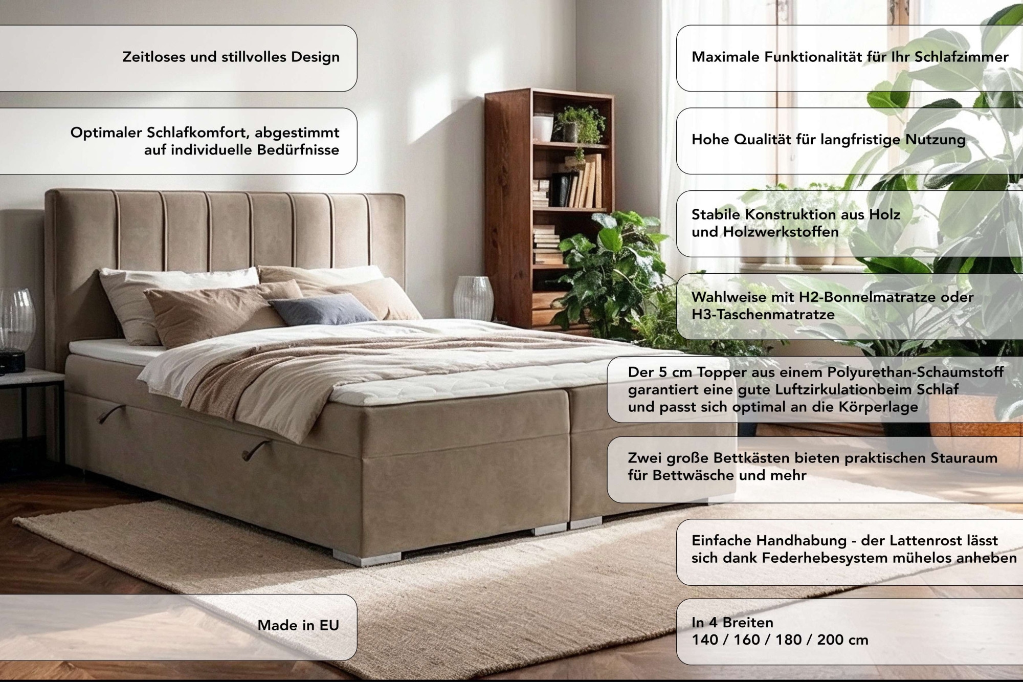 Home affaire Boxbett »GALLIPOL mit Bettkästen, Matratze und Topper, Breite 140/160/180/200cm« Doppelbet mit Kopfteil,  Stauraumbett mit Bonnell- oder Taschenfederkernmatratze (H2, H3)