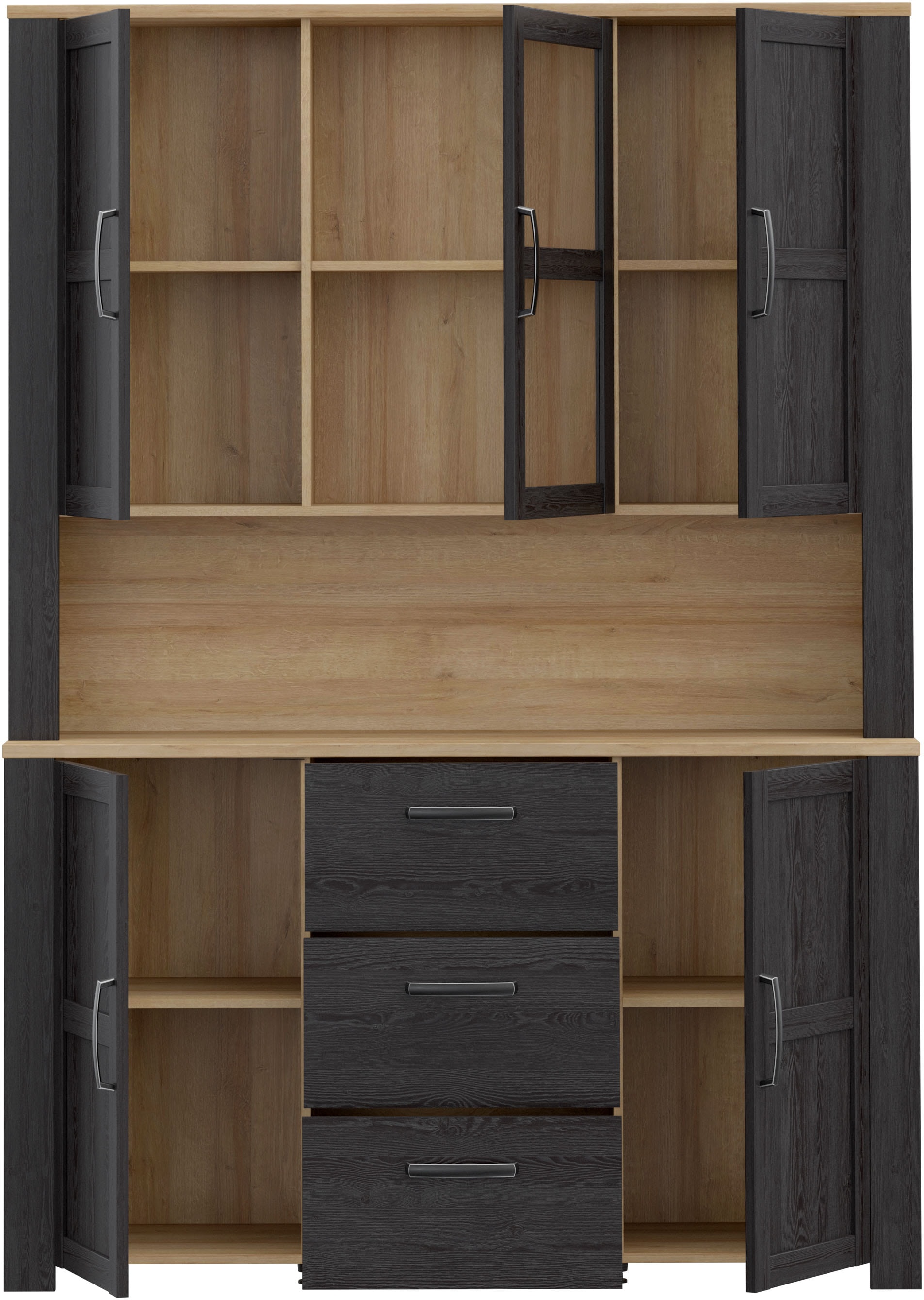 FORTE Buffet »Bohol, großes Highboard,4Türen, 1 Glastüre, 3 Schubkästen« B/H/T 146,1/205,4/42 cm, sehr viel Stauraum