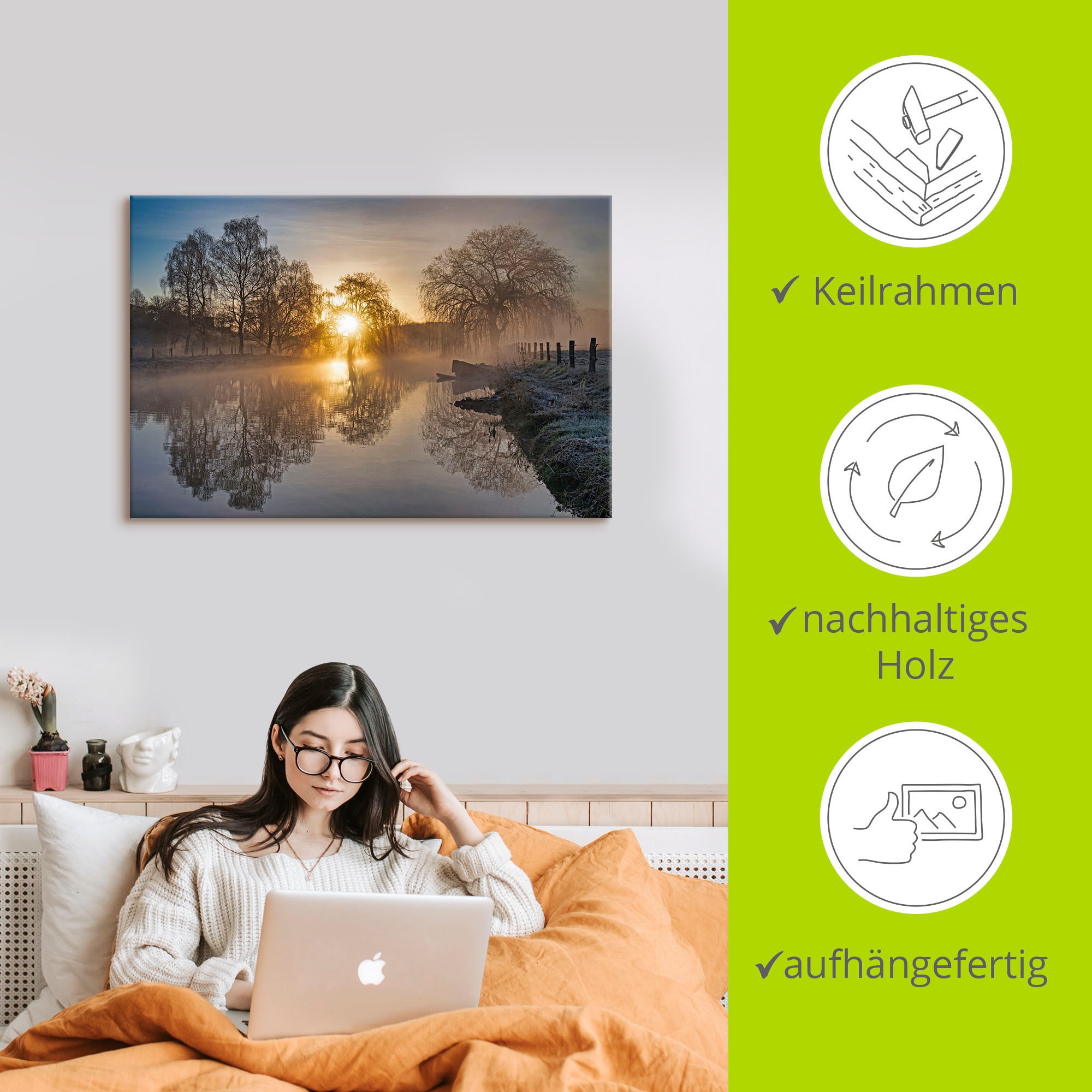 Artland Wandbild »Mystischer Morgen an der Trave«, Bilder vom Sonnenuntergang & -aufgang (1 Stück), in vielen Größen & Produktarten - Alubild/Outdoorbild, Leinwandbild, Poster, Wandaufkleber/Wandtattoo auch für Badezimmer geeignet