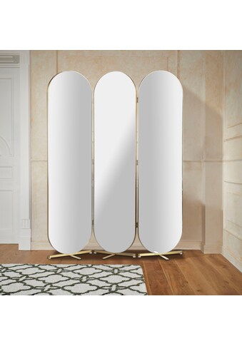 Raumteiler, ovale Spiegelflächen, Rückseite mit Samtvelours Bezug, Breite 138,5 cm