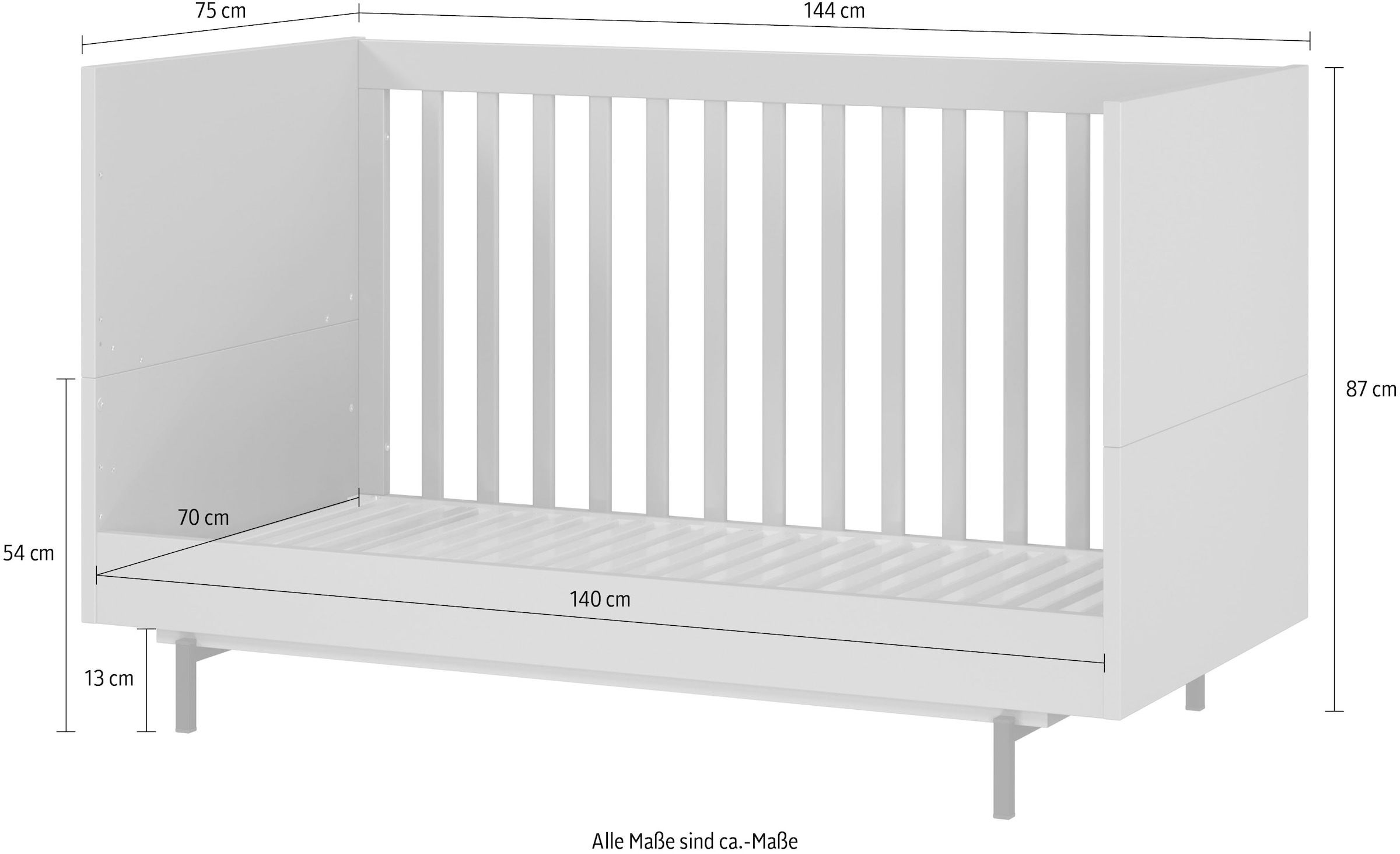 GERMANIA Kinderbett »Tomino in 2 Ausführungen«, (Set, 2 tlg.), inkl. Umbauseiten, B/H/T 144/87/75 cm, belastbar bis 100 kg