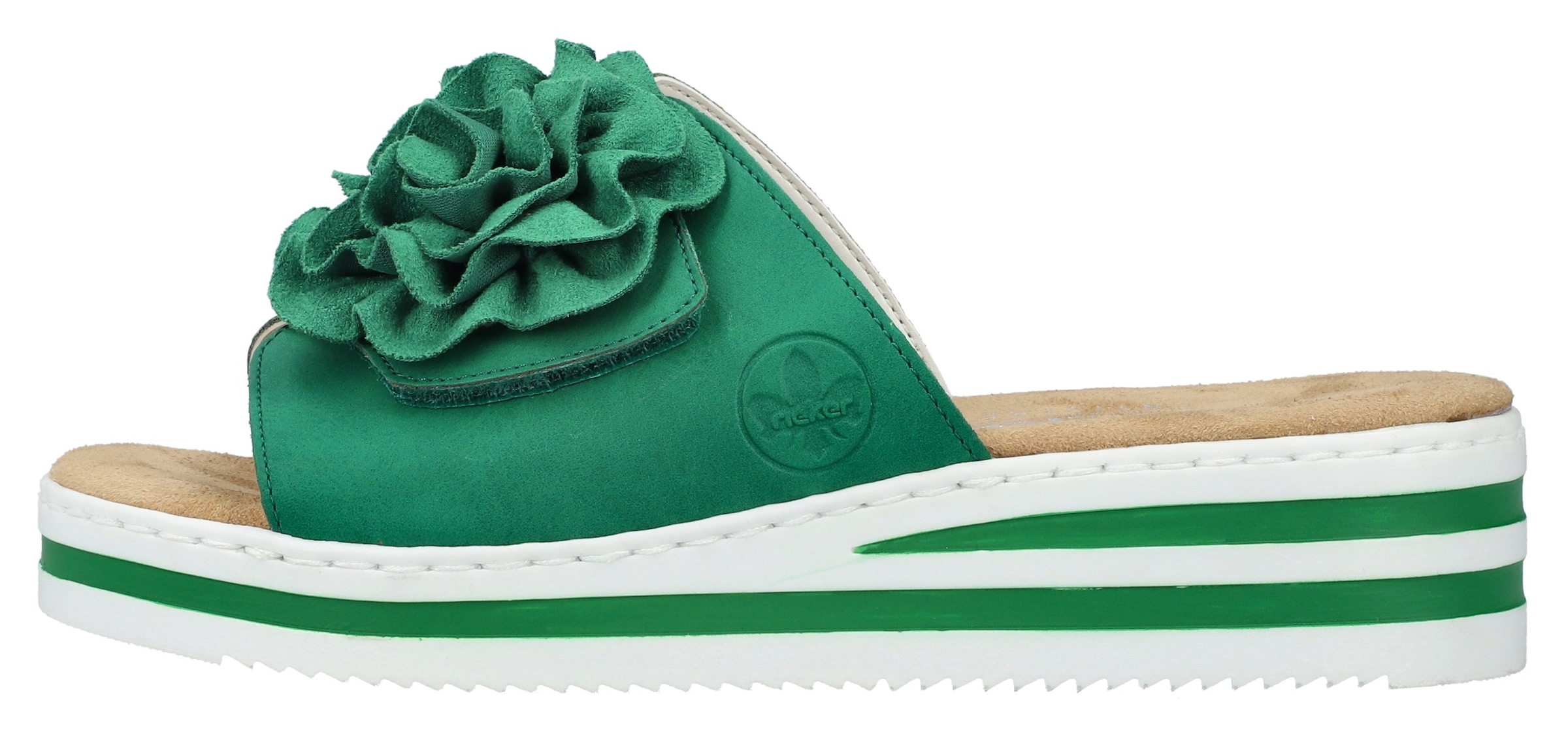 Rieker Pantolette, Sommerschuh, Poolslide, Strandschuh, Keilabsatz, mit Klettverschluss
