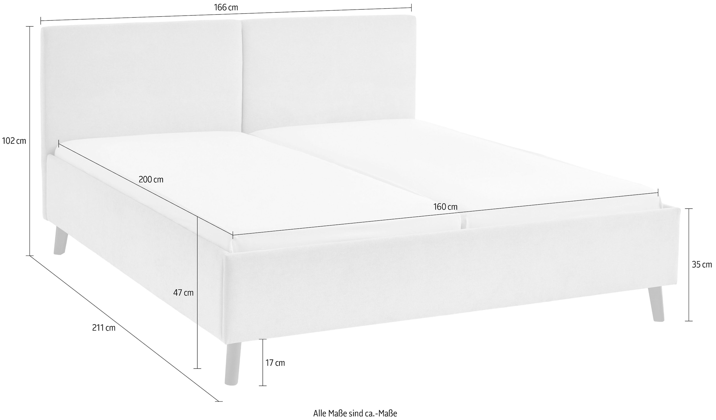 meise.möbel Polsterbett »Piano, in verschiedene Farben und Breiten erhältlich« wahlweise mit schwarzem oder eichefarbigem Holzfuß