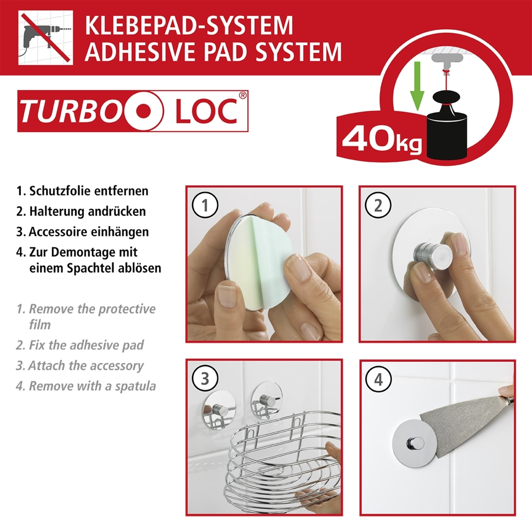 WENKO Badregal »Turbo-Loc®« Badregal, befestigen ohne Bohren, Turbo-Loc®, rostfreier Edelstahl