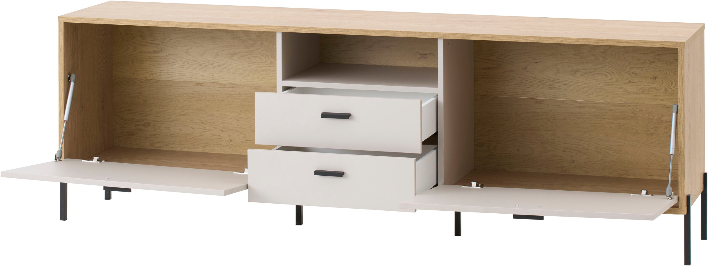 Home affaire Lowboard »Fredericia, TV-Schrank in Kaschmir, moderner TV-Unterschrank, Kommode« zeitlos, schwarze Metallgriffe und -füße, ausreichend Stauraum