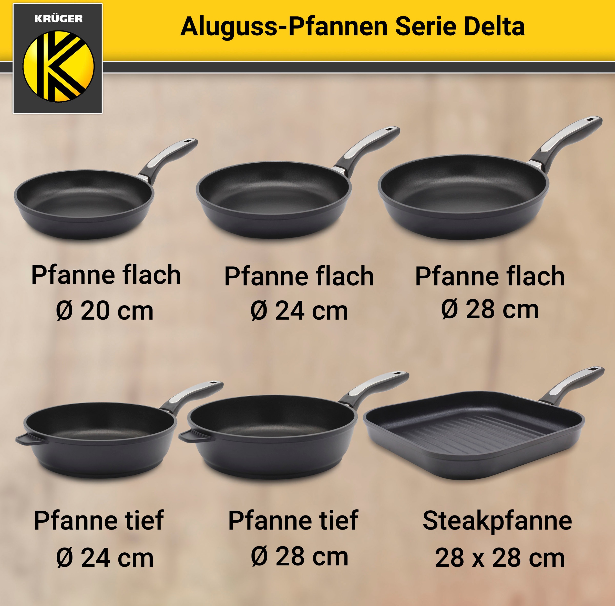 Krüger Bratpfanne »Aluguss Pfanne flach DELTA« Aluminiumguss 1 Stk. tlg. für Induktions-Kochfelder geeignet