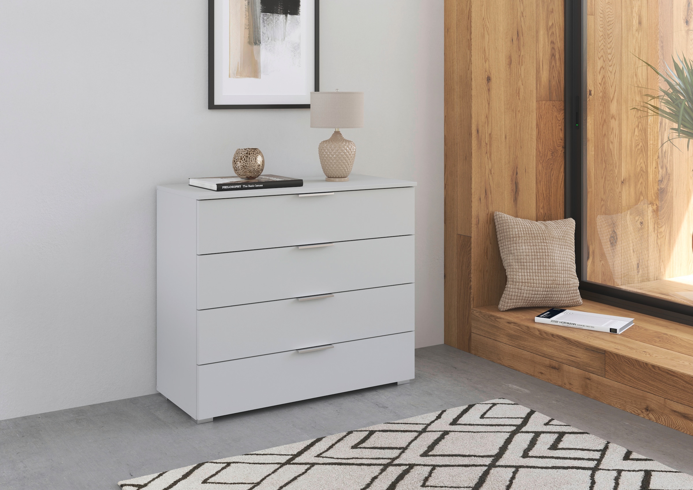 rauch Schubkastenkommode »Sideboard Schubladenkommode AGORDO mit Dekor- oder Hochglanzfront«, (in zwei Griff-Farben), Breite 93 cm mit 4 großen Schubladen für viel Stauraum MADE IN GERMANY