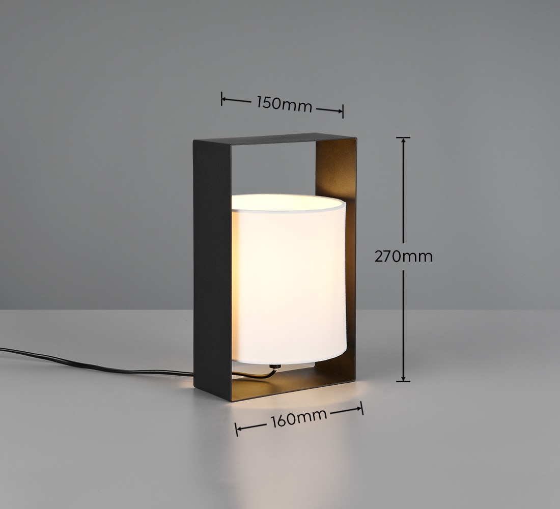 REALITY Leuchten Tischleuchte »PAIL, Tischlampe mit Schnurschalter, exkl 1x E27 max 10W, Stoffschirm« E27 1 Stk. warmweiß - kaltweiß Design Tischleuchte Metallrahmen mit Stoffschirm, 16x27x15 cm (B/H/T)