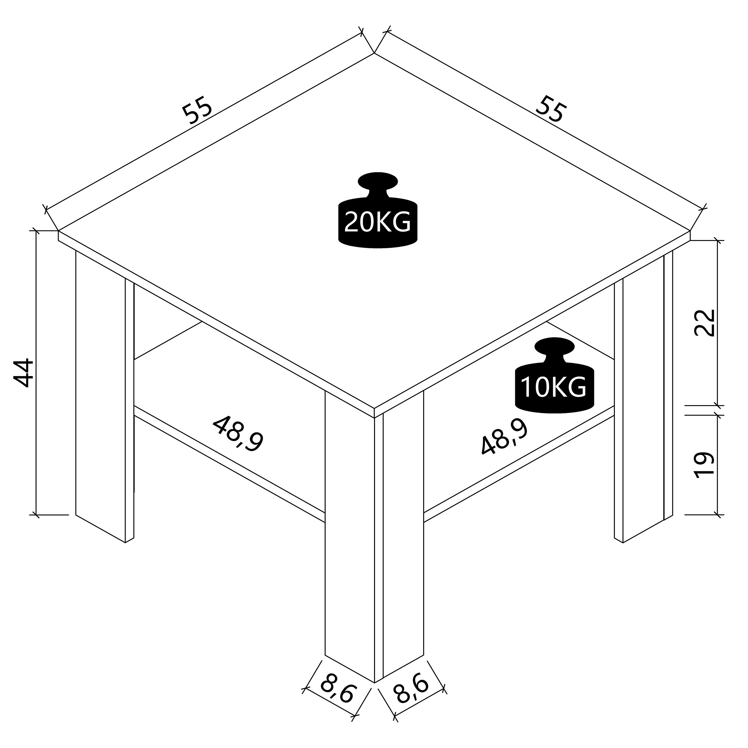 VCM Couchtisch »Sofatisch Couchtisch Beistelltisch Disalo 55x55« 1 Stk. tlg.