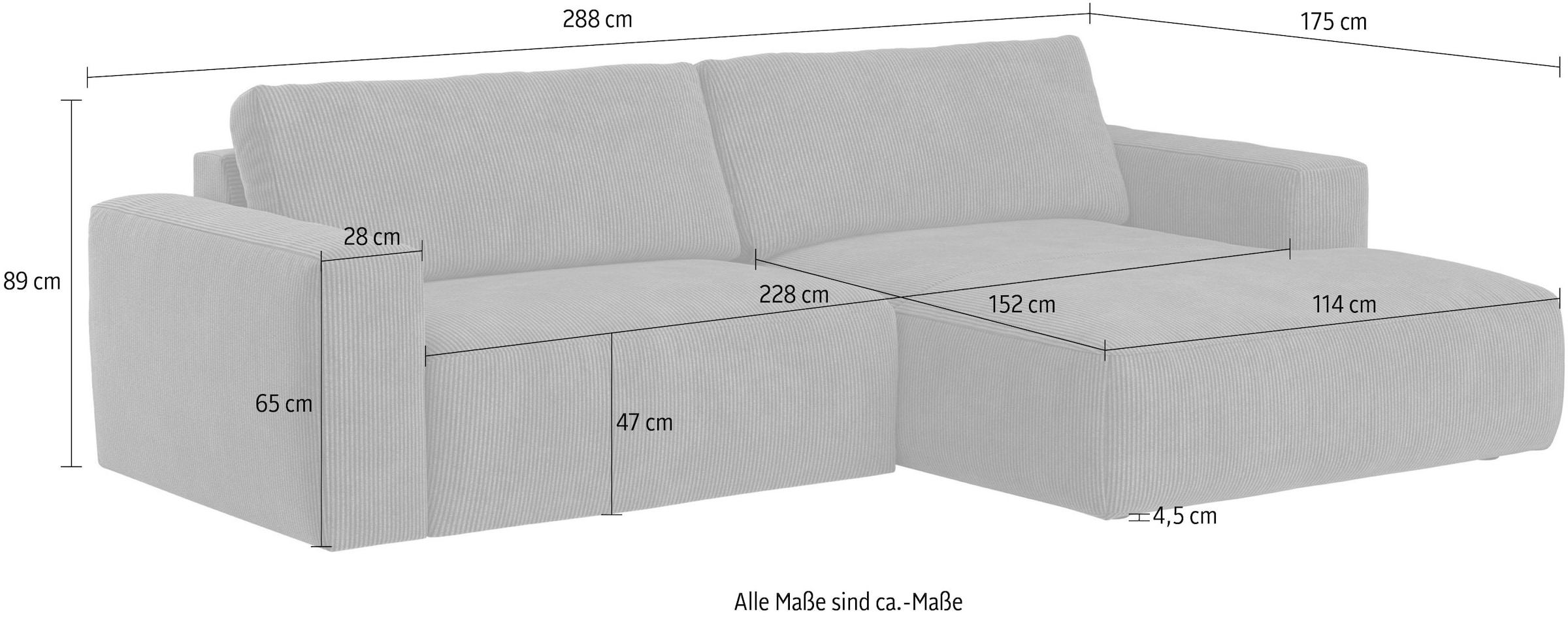 COTTA Ecksofa »Lasso L-Form«, mit breiter Recamiere im trendigen Cord oder angenehmen Strukturstoff