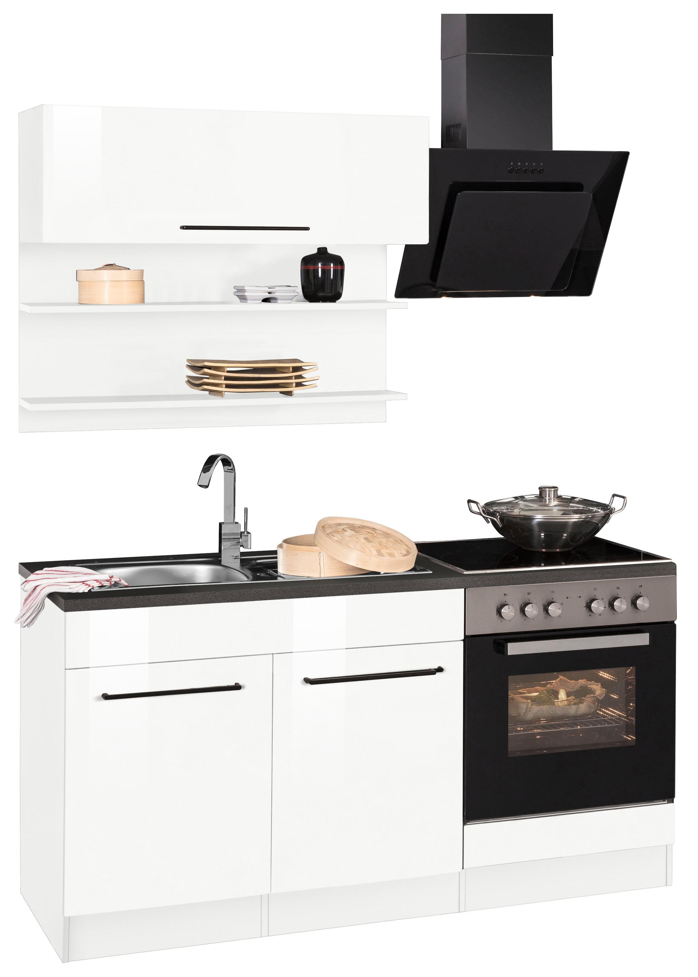 KOCHSTATION Küchenzeile »KS-Tulsa« Breite 160 cm, schwarze Metallgriffe, hochwertige MDF Fronten