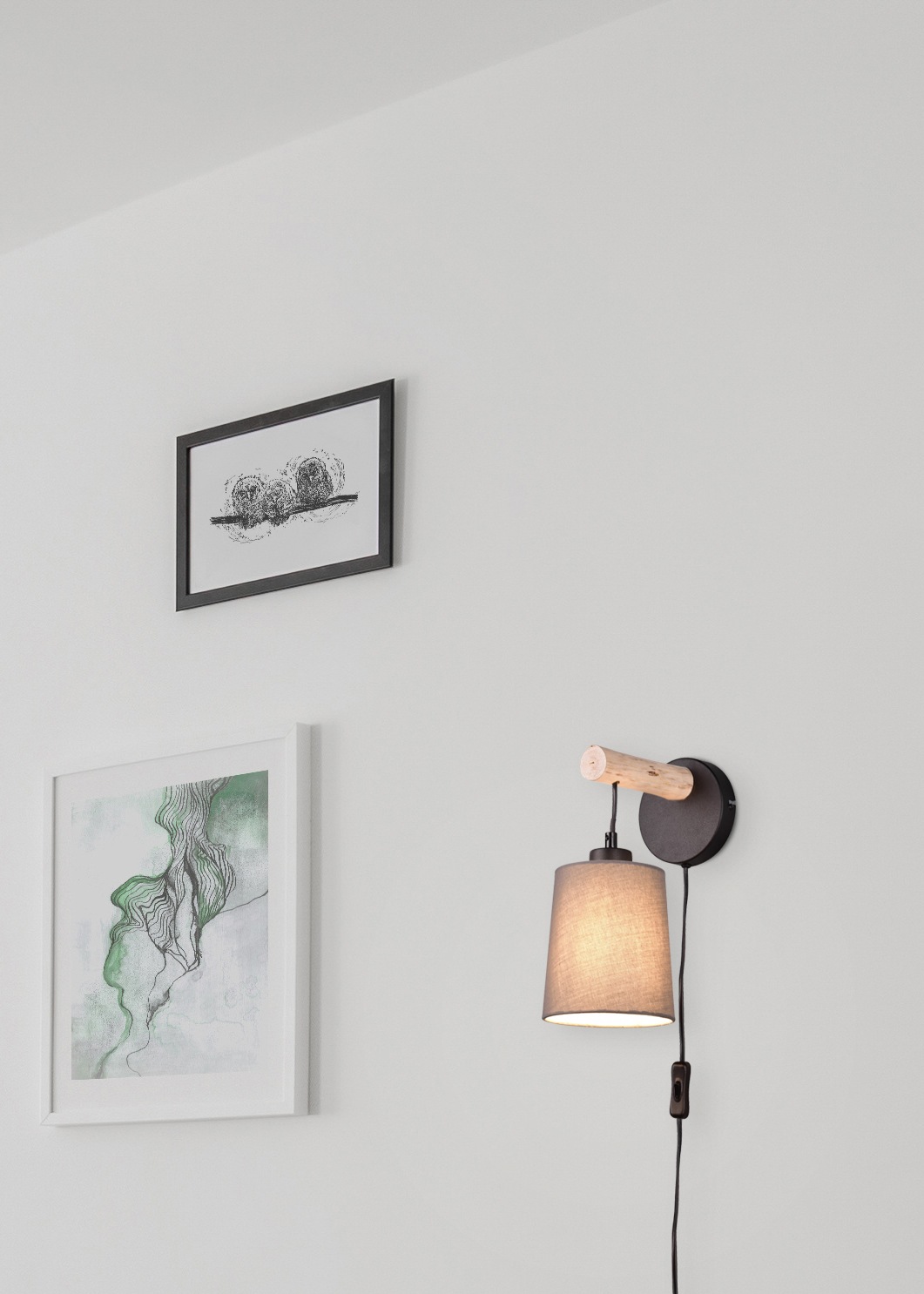 andas Wandleuchte »Pitholm«, 1 flammig, Leuchtmittel E27 | ohne Leuchtmittel, Wandlampe aus naturbelassenem Echtholz mit Stoffschirm, FLEX Connect