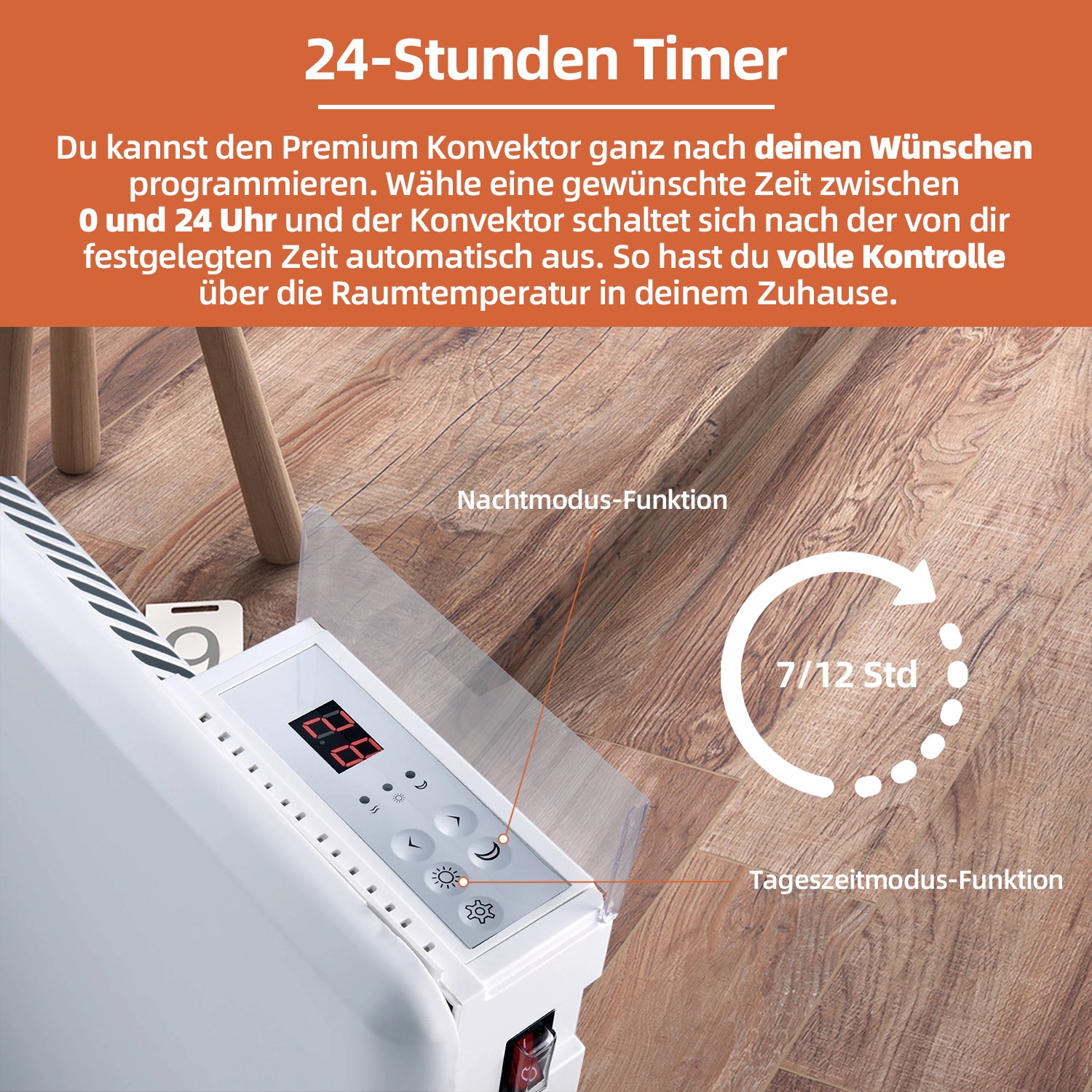 SHX Konvektor, 2000 W, Display, Timer, Wandmontage möglich