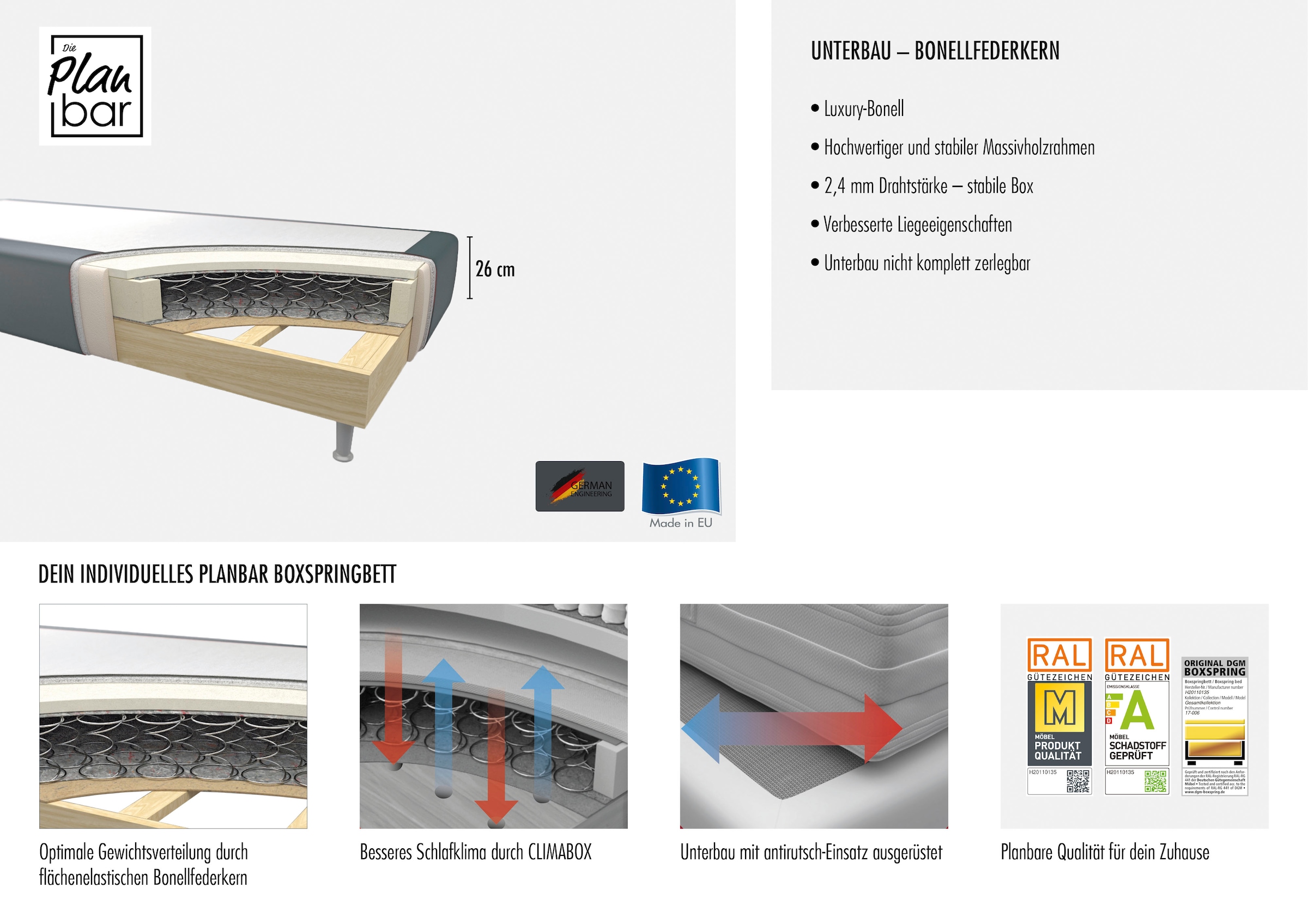 Die PlanBar Boxspringbett »OC-ON23148« inkl. Wendematratzen u. Bonellfederkern Unterbau, 160/180x200cm