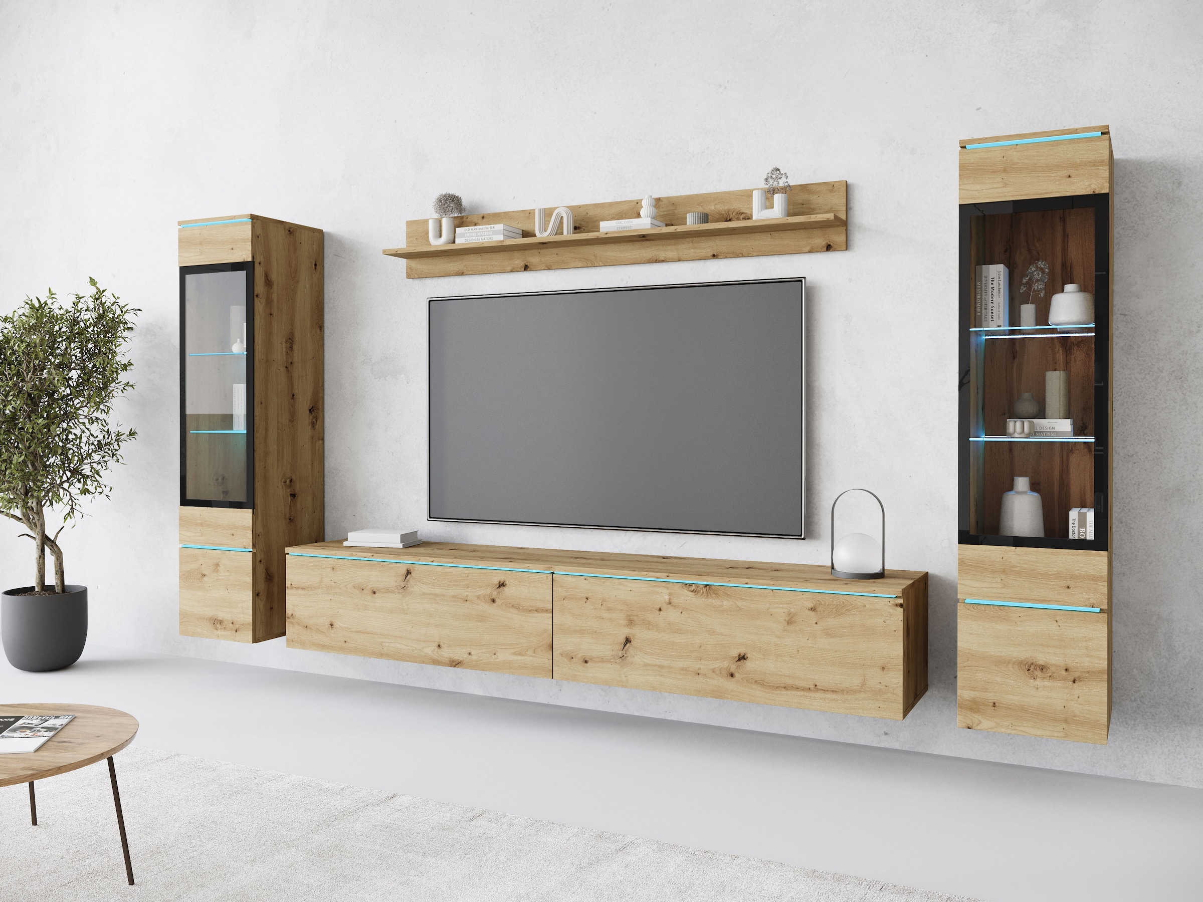 INOSIGN Wohnwand »VERA II, Vitrinen Türanschlag wechselbar«, (Komplett-Set, 4 St.), Mediawand 260 cm, Vitrine mit Verglasung, stehend und hängend