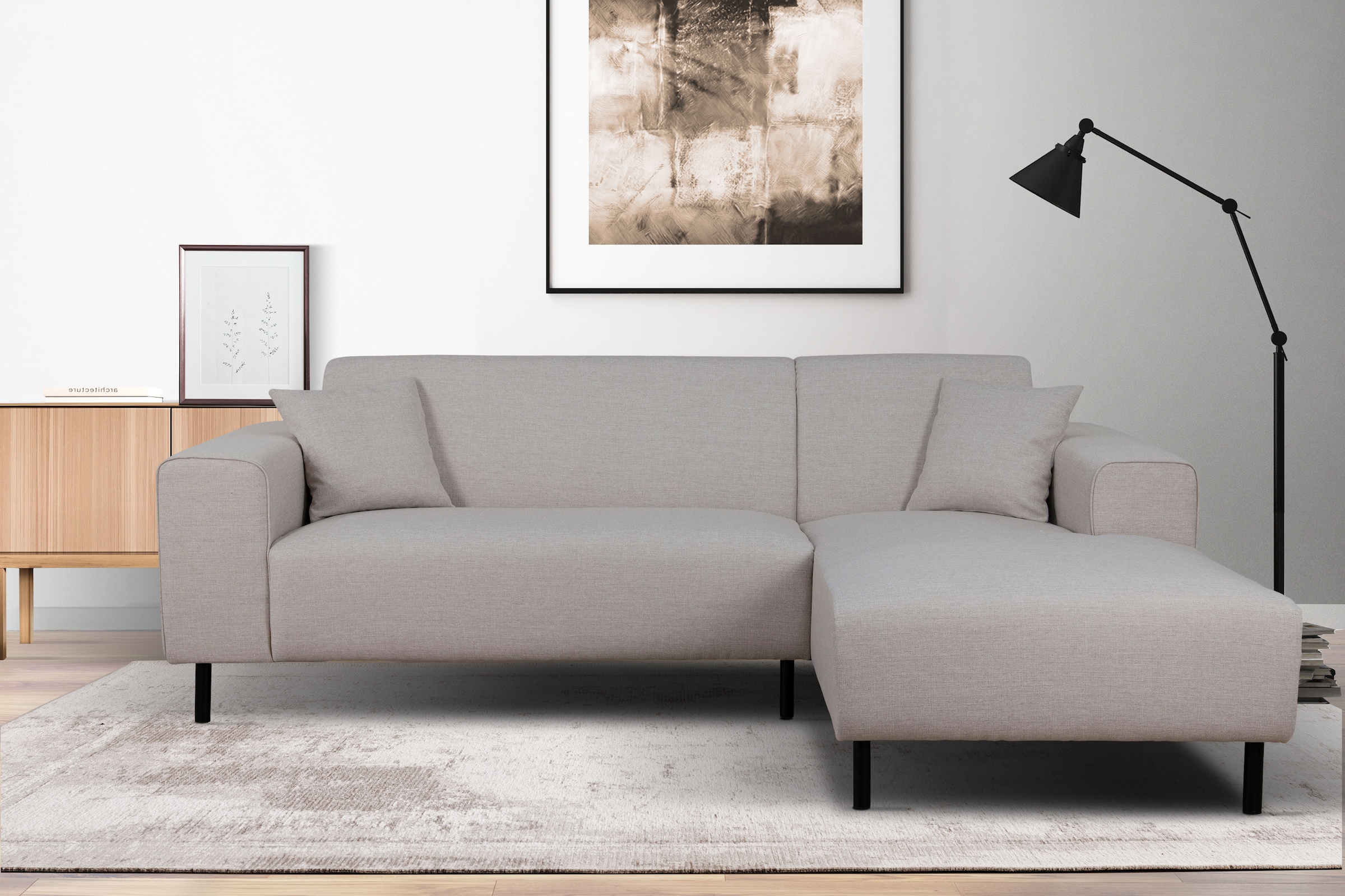 Home affaire Ecksofa »ARROS L-Form mit Wellenunterfederung, Maße B/T/H: 235/163/81 cm«, incl. Zierkissen, mit Recamiere rechts/links bestellbar, auch in Cord