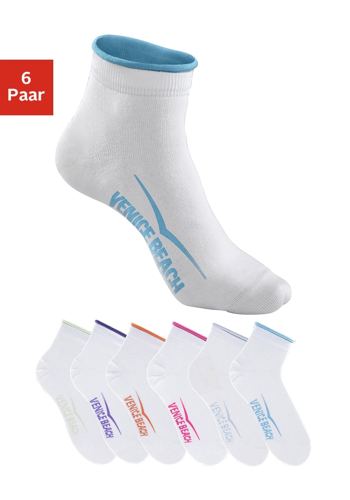 Venice Beach Kurzsocken, (6 Paar), mit druckfreiem Bündchen bei ♕