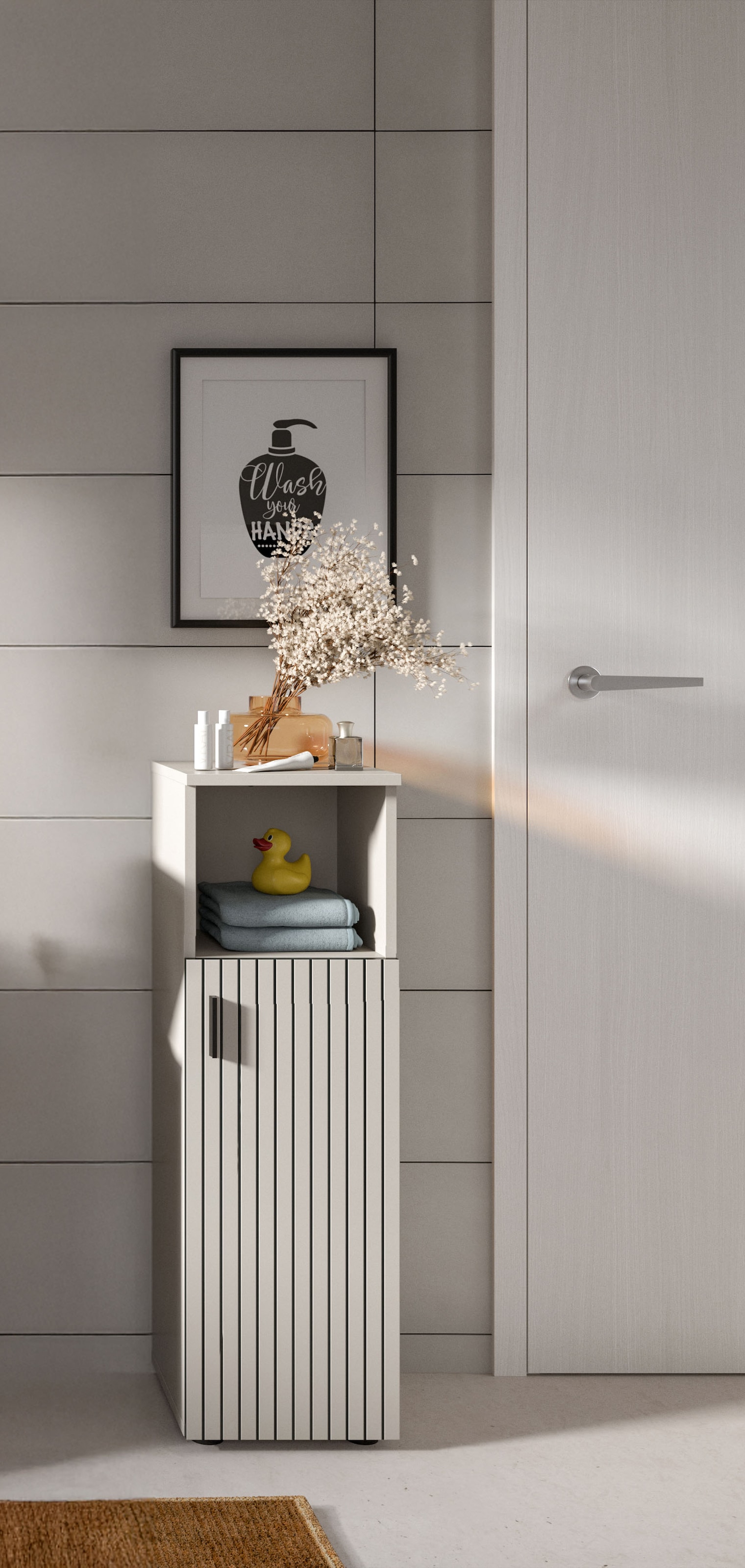 welltime Stauraumschrank »MANI, Höhe: 95 cm, Paneeloptik, 1 offenes Fach, 1 Tür« 1 Stk. tlg. Badezimmerschrank, Badschrank, Bad, Badezimmer
