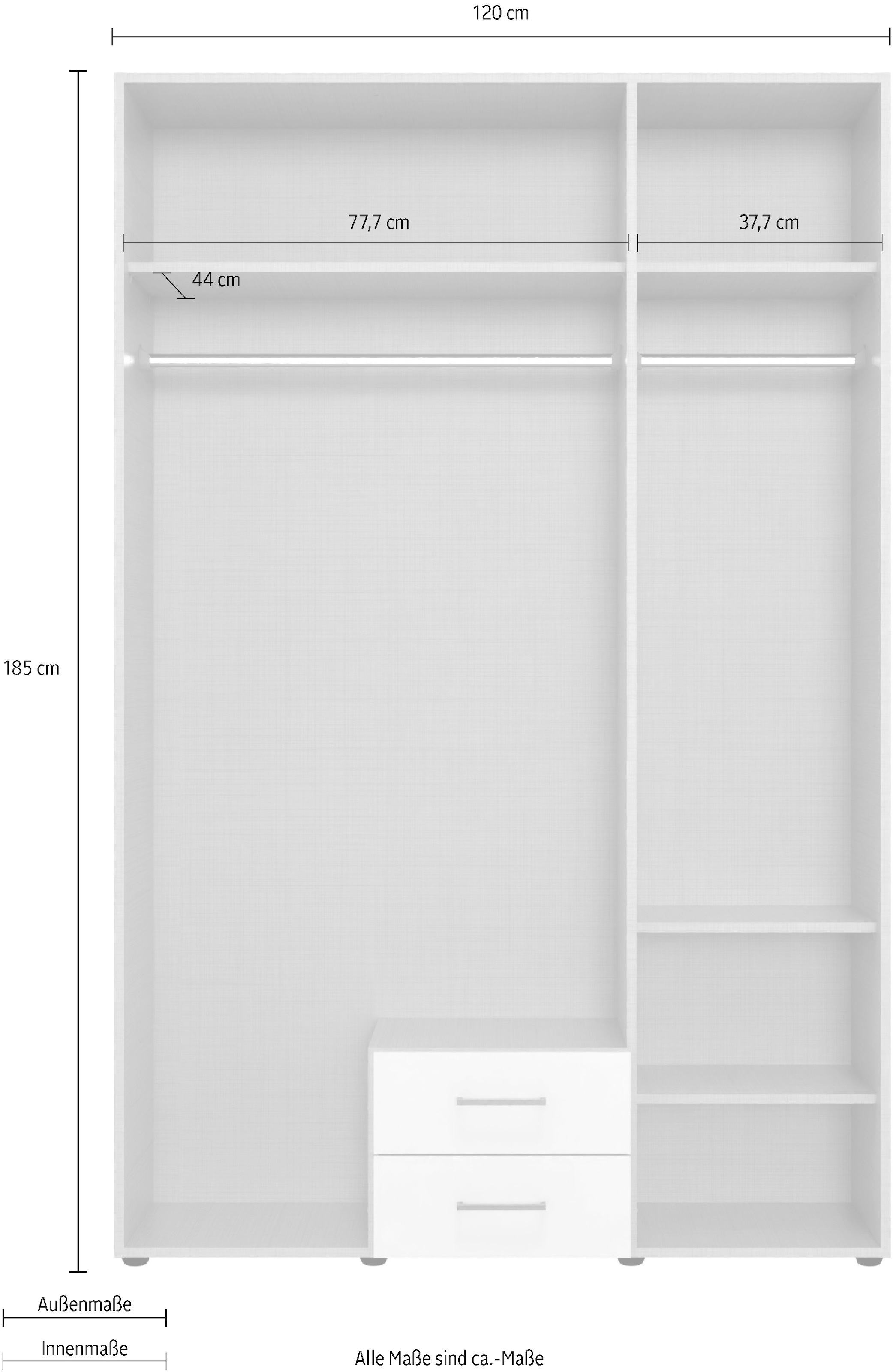 Wimex Drehtürenschrank »Mugano« mit langen oder kurzen Griffen aus Metall,  wahlweise mit oder ohne Spiegel, mit Schubladen