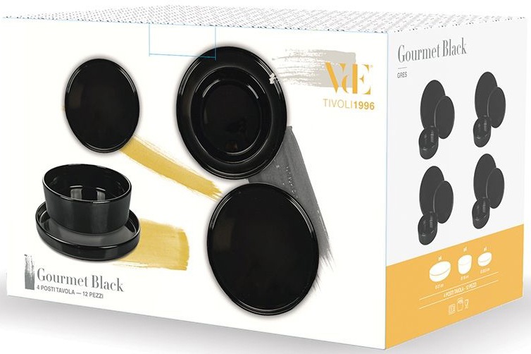 Villa d'Este Tafelservice »Geschirr-Set, Service Gourmet«, (Set, 12 tlg.), Speiseteller, Suppenteller, Dessertteller, 12 Teile, für 4 Personen
