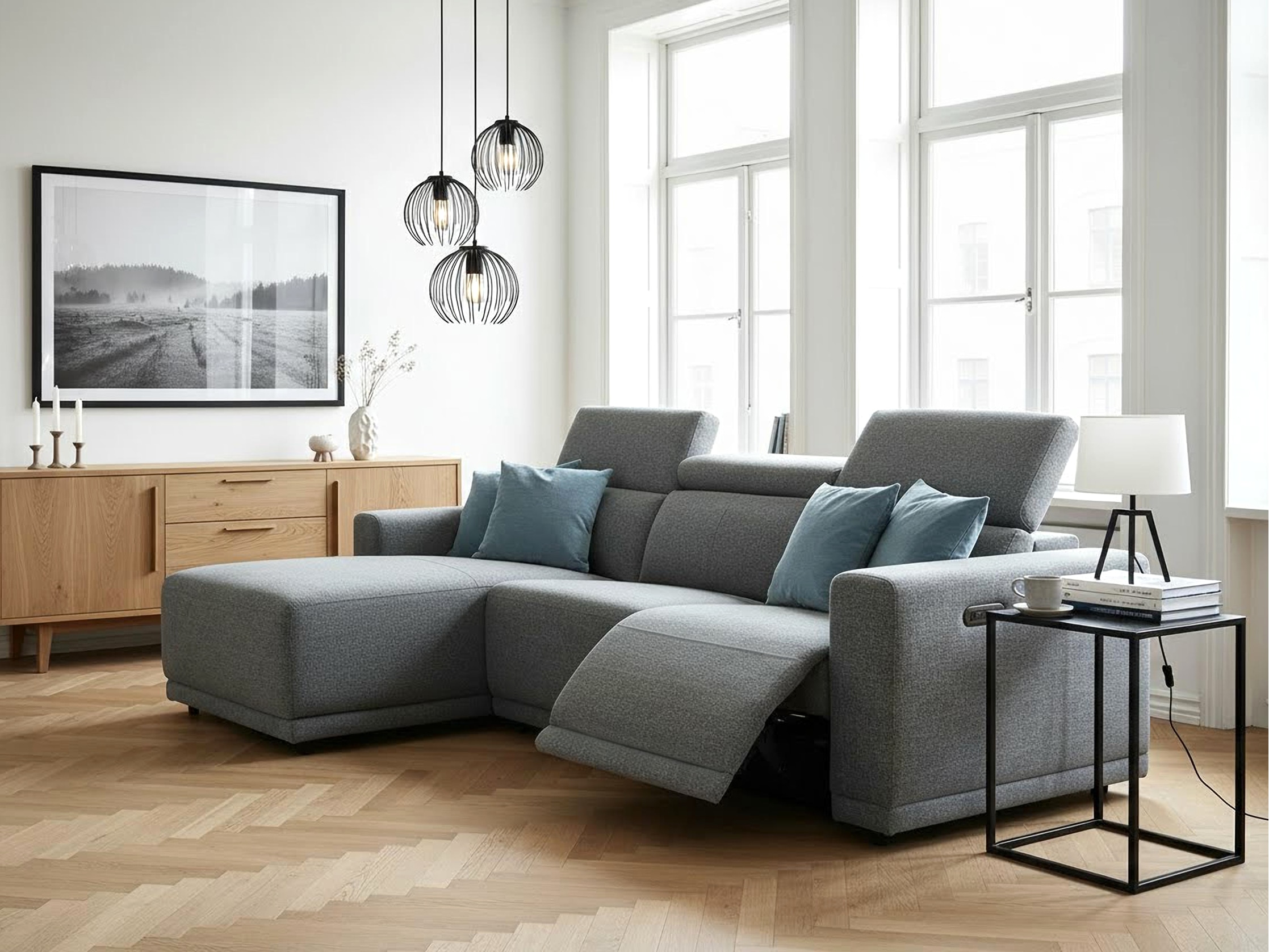 OTTO home Ecksofa »LEOO« mit USB A/C-Anschluss. Federkern, verstellbaren Kopfstützen, Webstoff