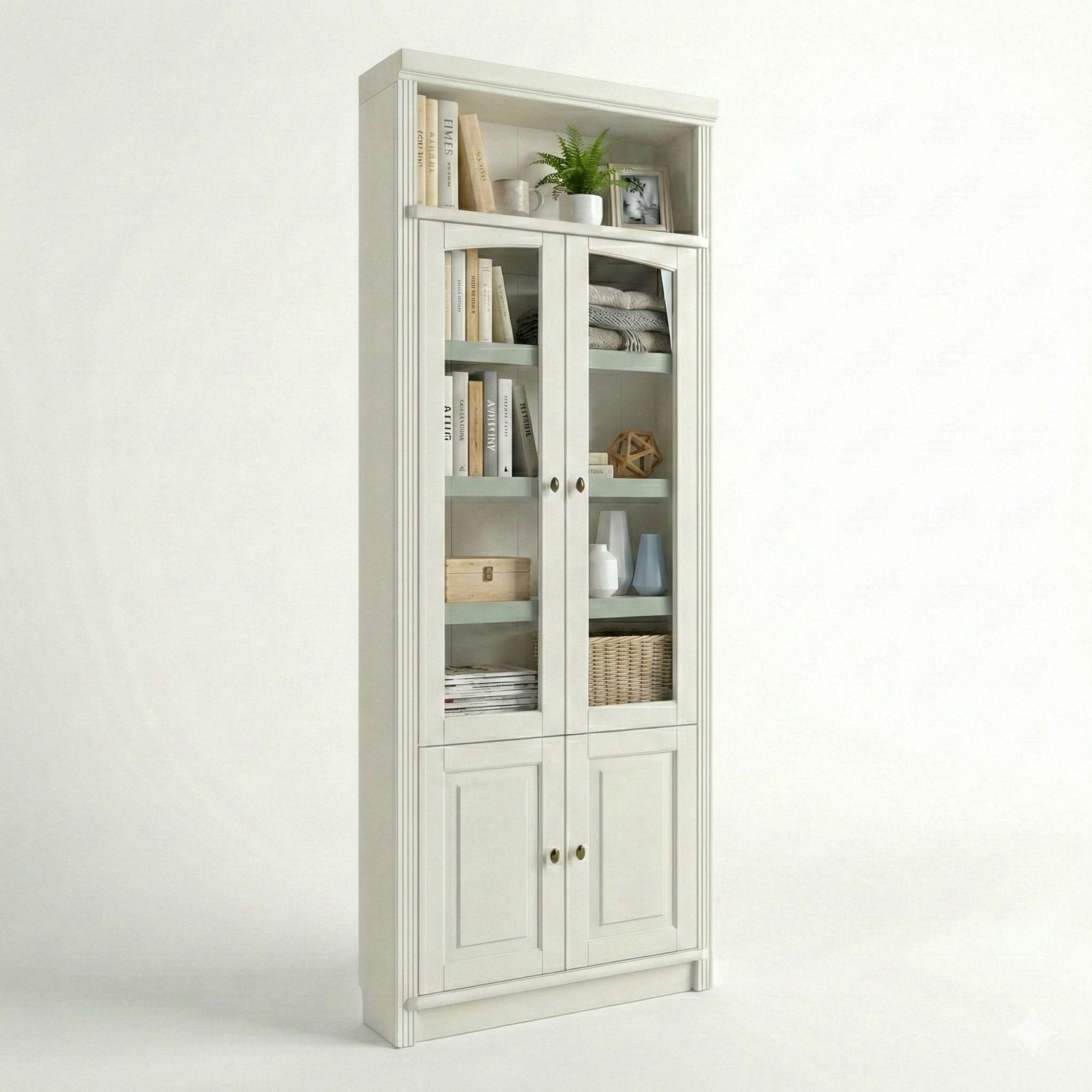 OTTO home Vitrine »Soeren Regal mit 2 Glastüren und 2 Holztüren, B/TH: 80/29/220 cm« Kiefer FSC®-zertifiziert, 1 offenes Fach, 6 Fächer hinter den Türen