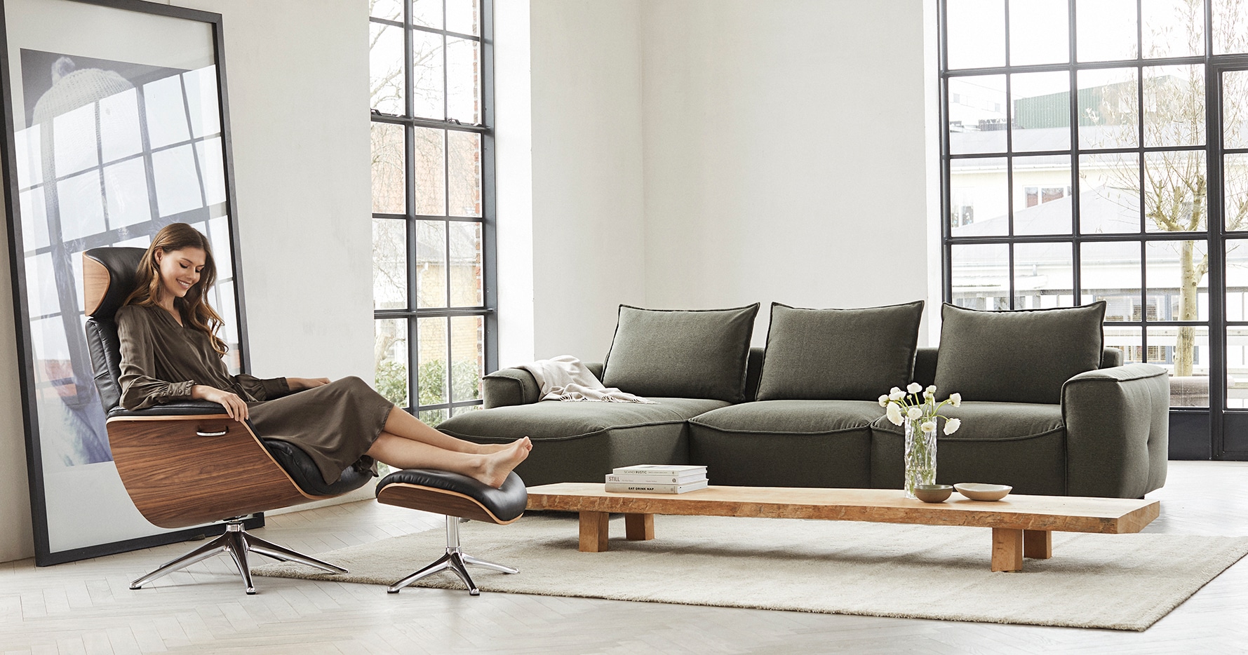 FLEXLUX Fußhocker »Volden Beinstütze, pflegeleicht, skandinavisches Design, hoher Komfort« für Beinauflage zur besseren Entspannung, robuster Alu Fuß, Holzrahmen