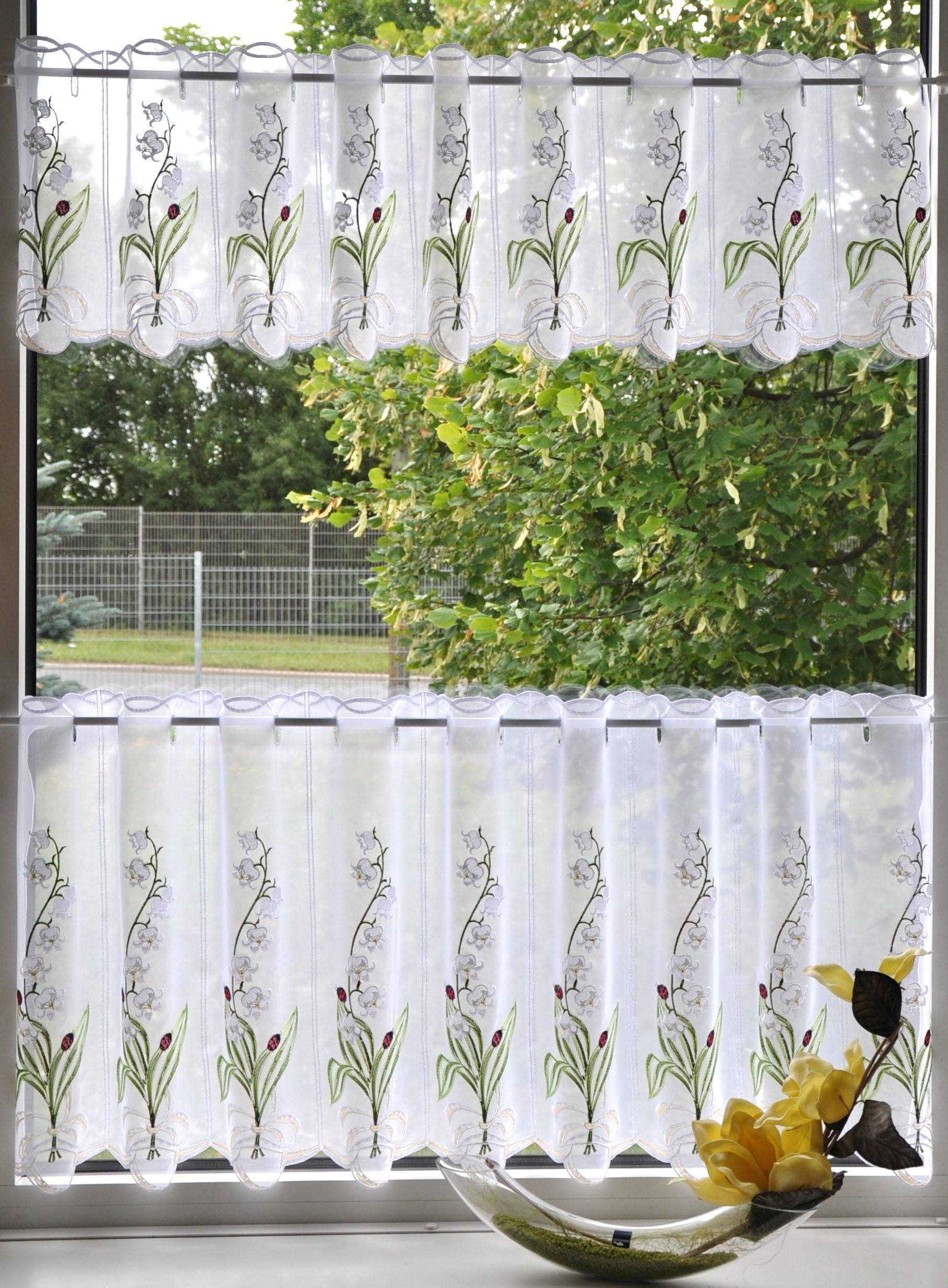 Stickereien Plauen Scheibengardine »Maiglöckchen« Stangendurchzug 1 Stk. tlg.